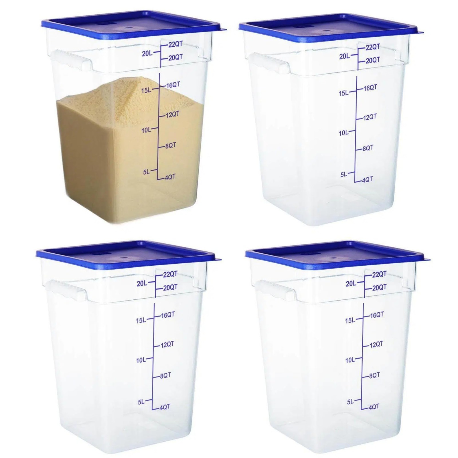 4 Pack Food Storage Containers, 22 Quart with Lids, Square Commercial Contain…