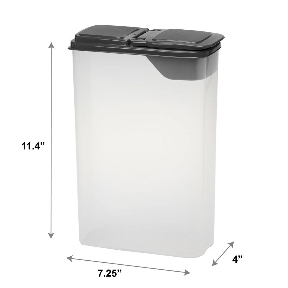 Plastic Small Cereal Dispenser, Clear, Gray Lid, 16-Cups, Single, 7.25″ x 4″ x