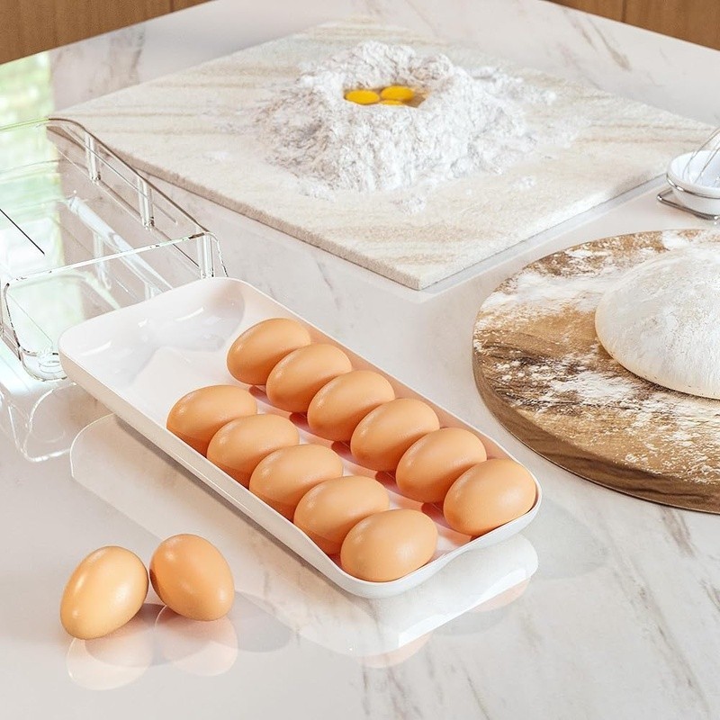 Stackable Auto Rolling Egg Holder Quick Access Storage 12 to 14 Eggs BPA Free US