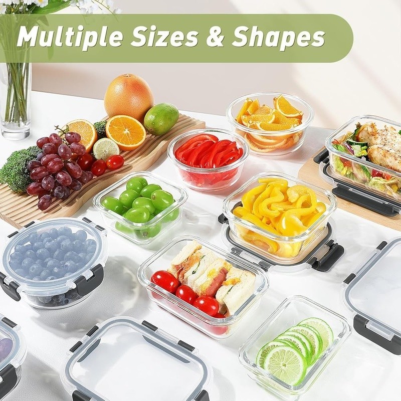 30 Piece Glass Food Storage Containers Set Airtight & Leak Proof Dishwasher Safe