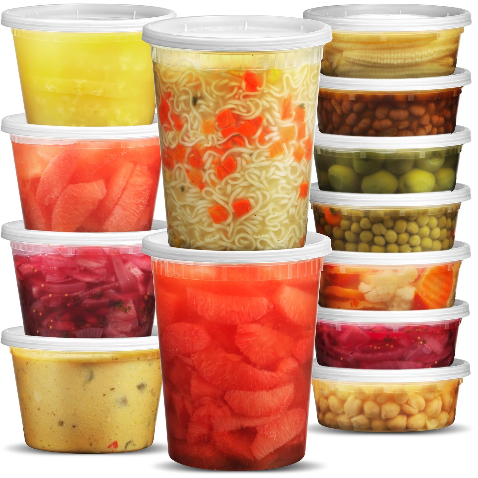 Deli Food Containers with Lids – (24 Pack) 8 Sets of Each Size – 8 Oz – Cup /…
