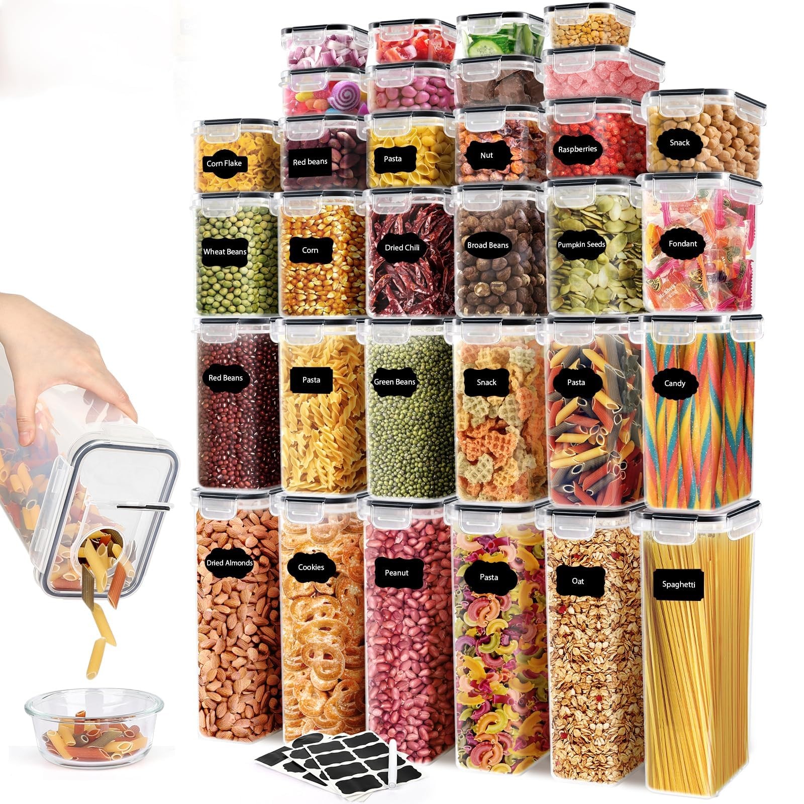 64PCS Airtight Food Storage Containers with Lids BPA Free Kitchen