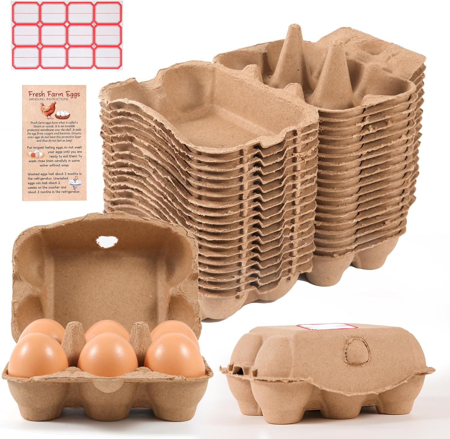 40 Pack Half Dozen Egg Cartons Bulk 6 Count, Empty Natural Paper Pulp Egg Car…