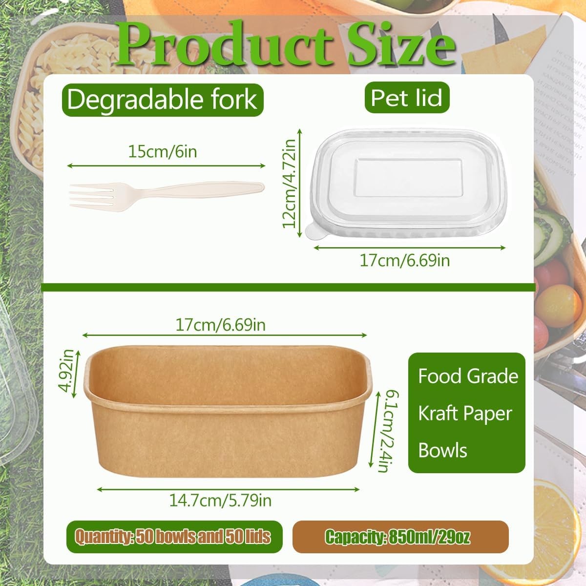50 Pack 29Oz Disposable Meal Prep Containers W/ Lids & Forks-Disposable Kraft
