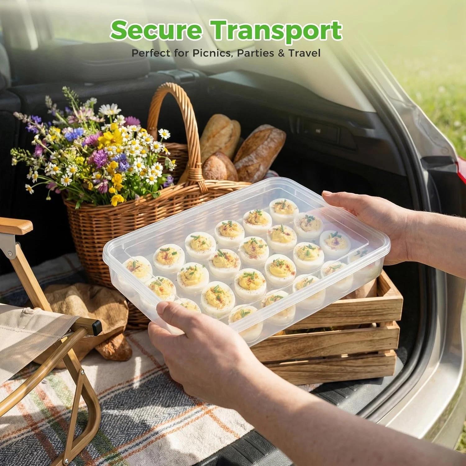 Deviled Egg Containers with Lid, Deviled Egg Tray Holder Carrier with Lid for 24