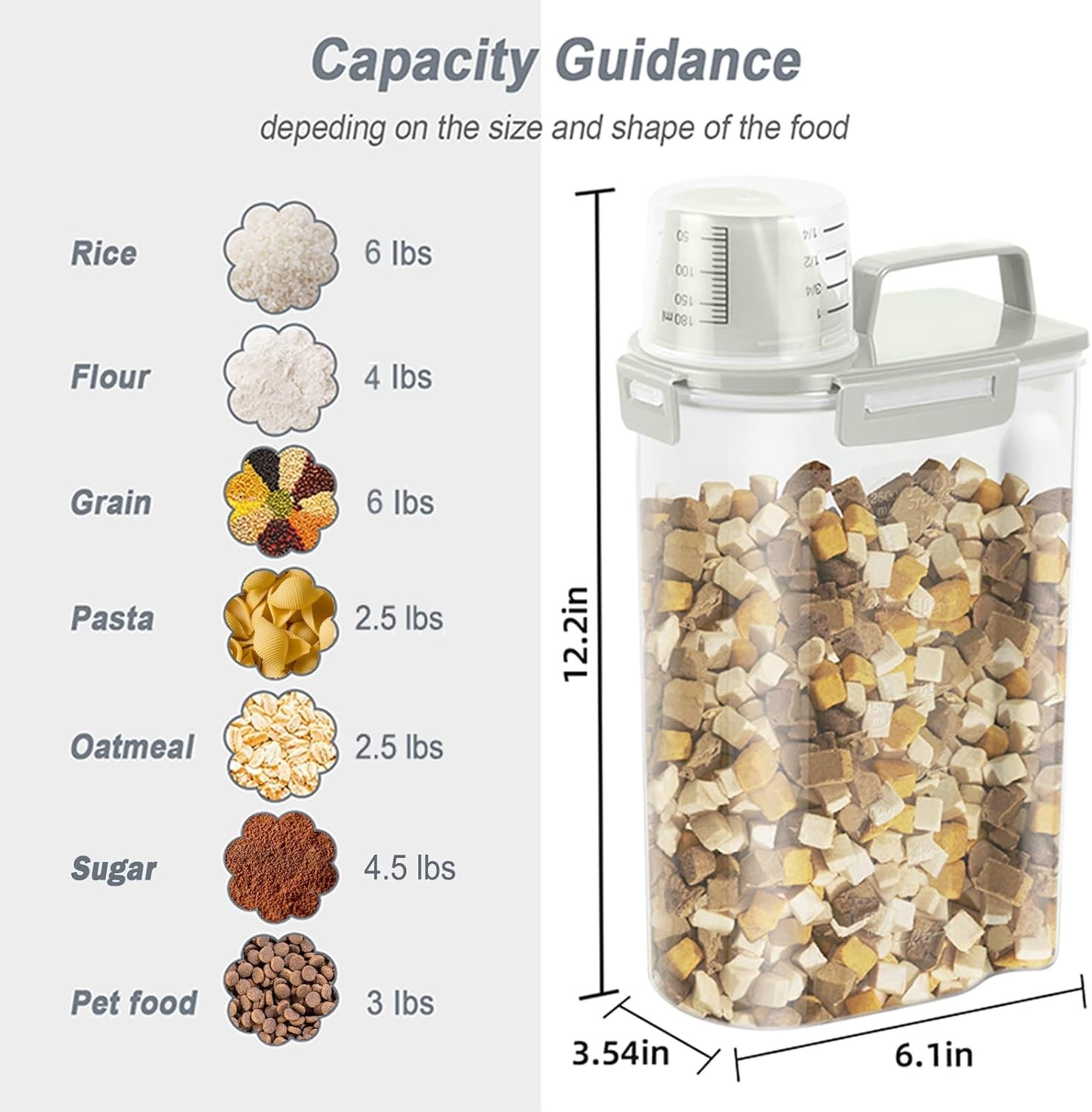 Airtight Rice Storage Container, 3.28Qt Cereal Dry Food Flour and Sugar Bin, …
