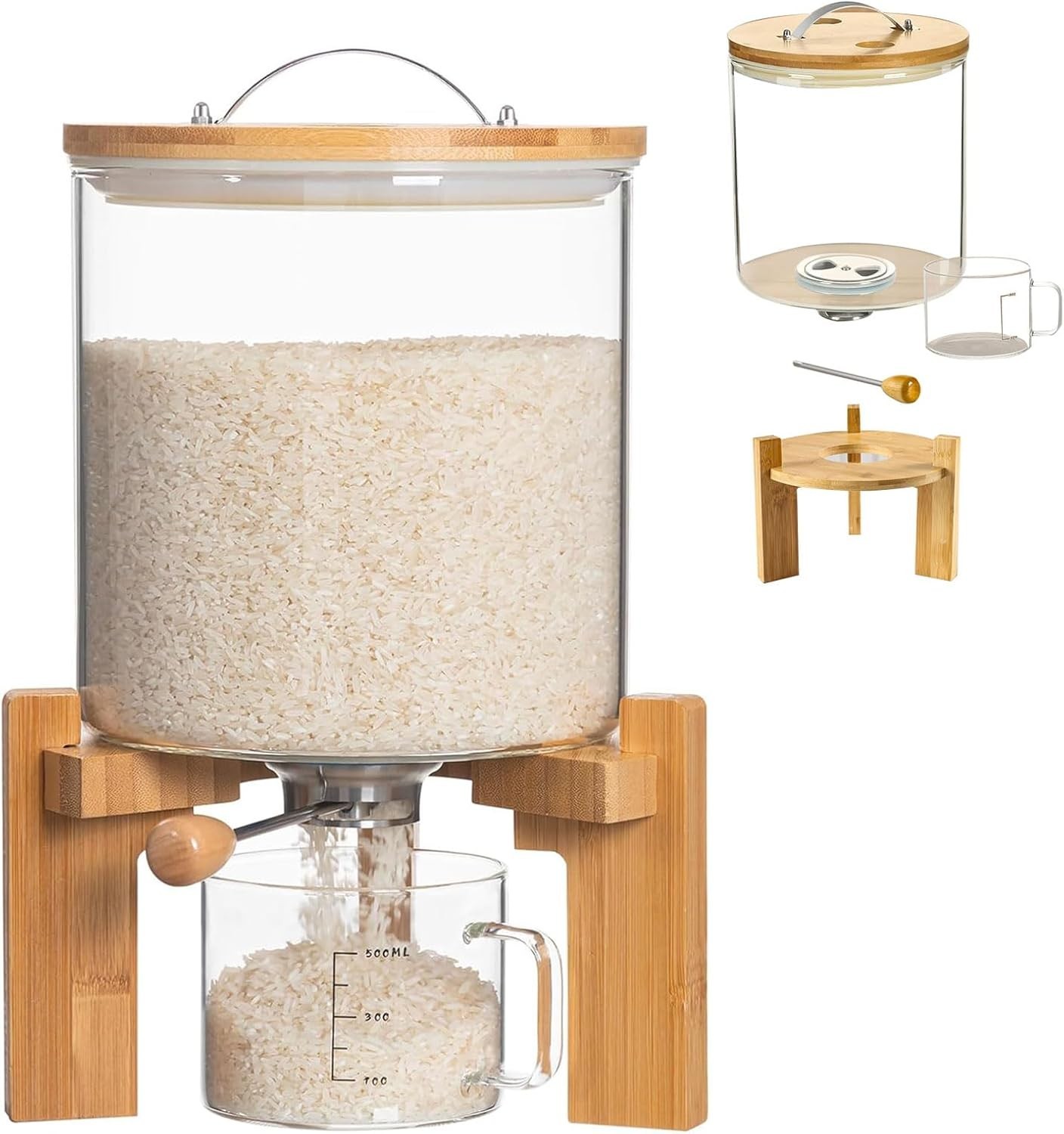 Glass Rice Dispenser 5L, Cereal Dispenser Countertop, Grain Dispenser/Food St…