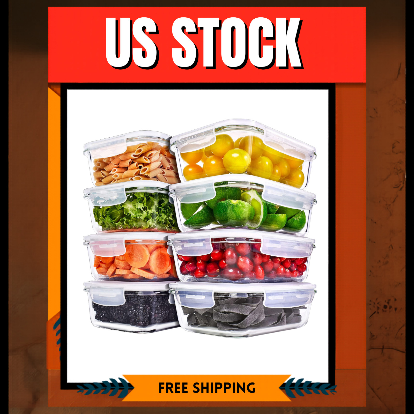 8 Pack 36 Oz Glass Meal Prep Containers – Microwave, Oven, Freezer Safe