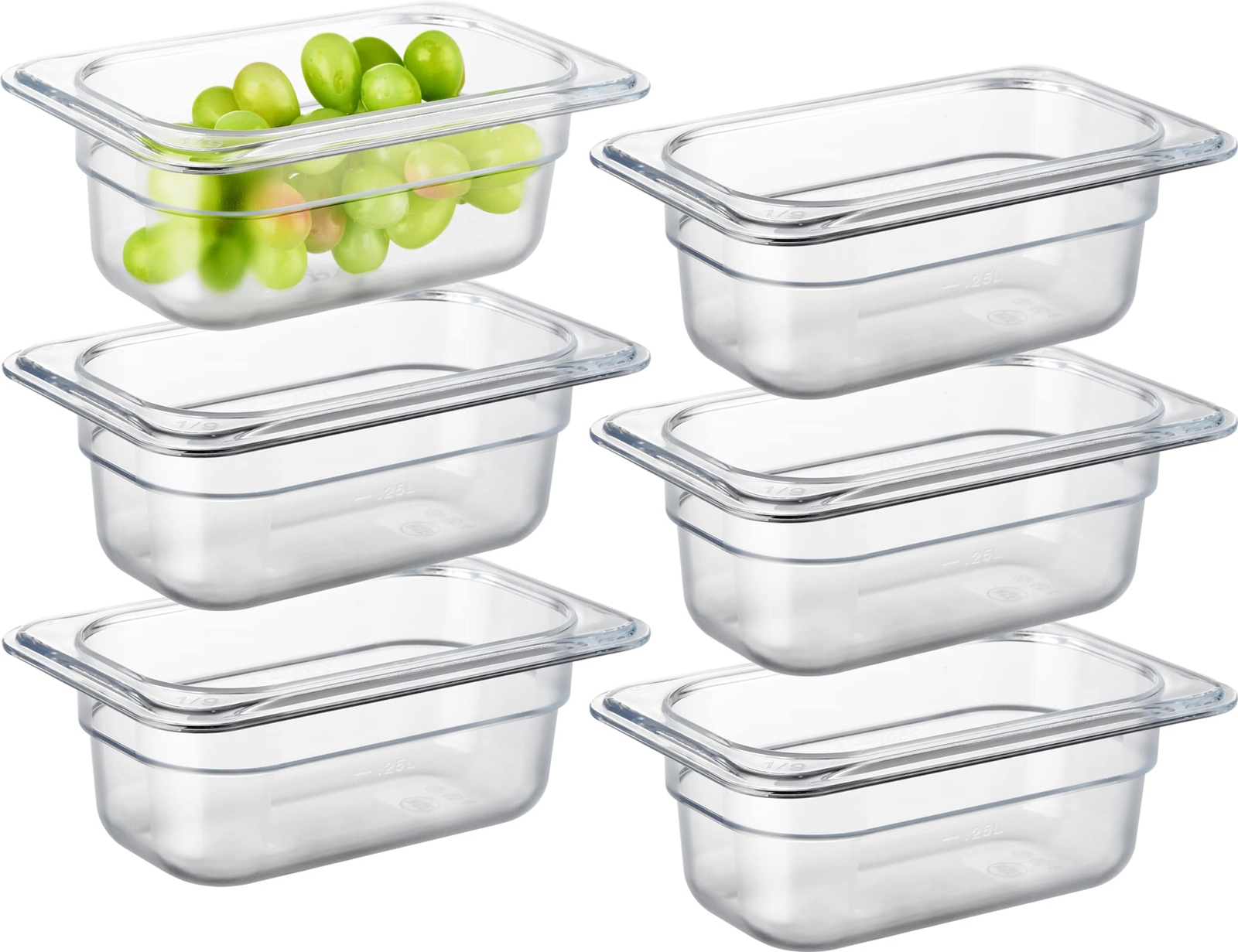 6 Pack NSF Food Pans 1/9 Size 2 1/2 Inch Deep Commercial Polycarbonate Plasti…
