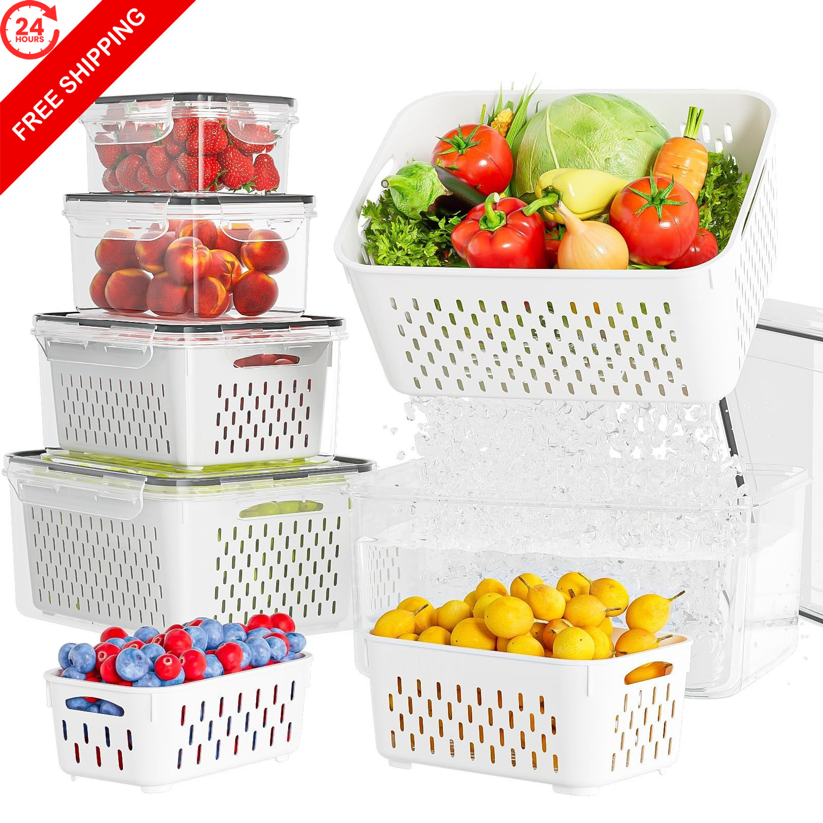 KEMETHY 5 Pack Fruit Storage Containers for Fridge with Removable 5