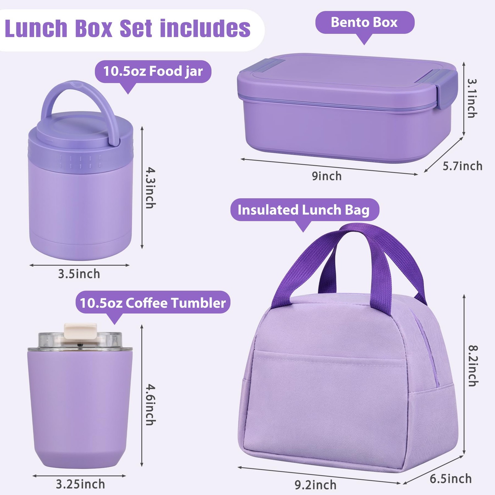 Large Bento Lunch Box Set for Adults Kids Women with 10.5oz Soup 1, Purple