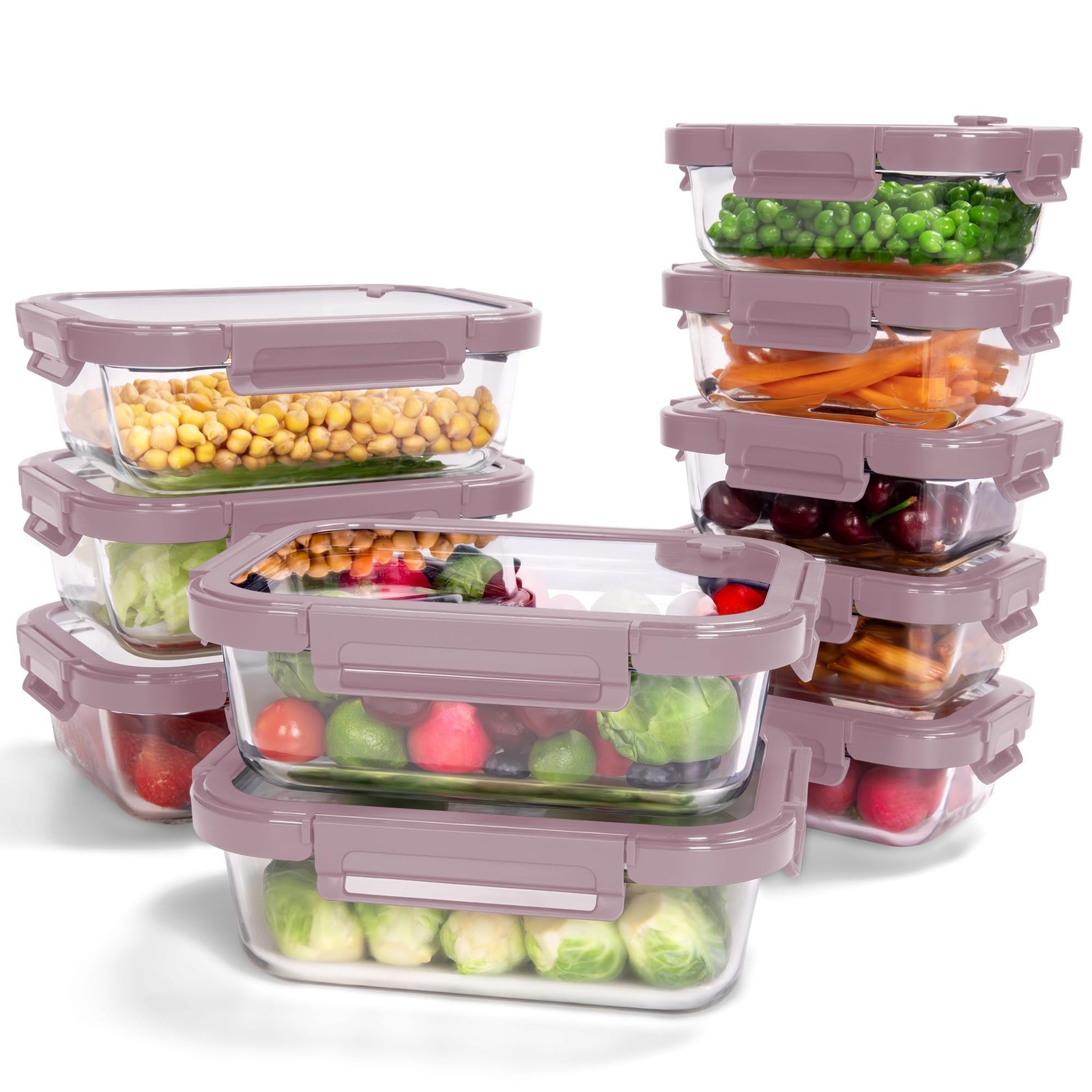 10-Pack Glass Food Storage Containers with Tempered Lids – Borosilicate, Airt…