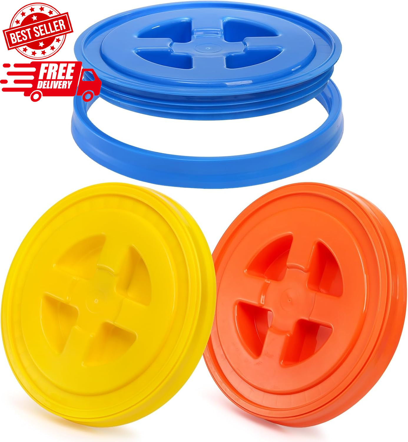 3 Pieces 5 Gallon Bucket Lids, 12 Inch Plastic Screw Top Seal Lids, Leak-Proof R