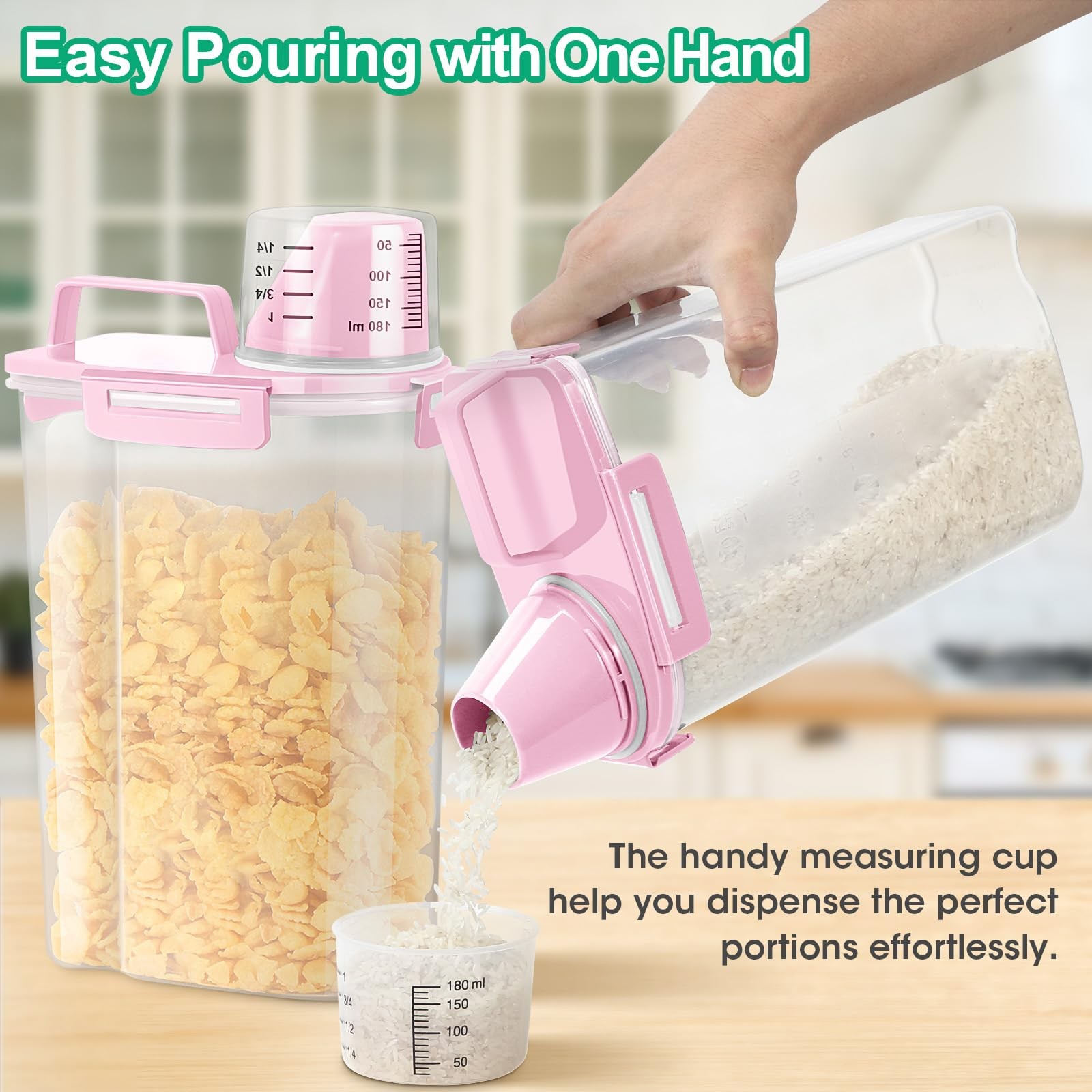 TBMax Rice Container 2 Pack 5 Lbs Cereal Storage, Pink 3+3Qt