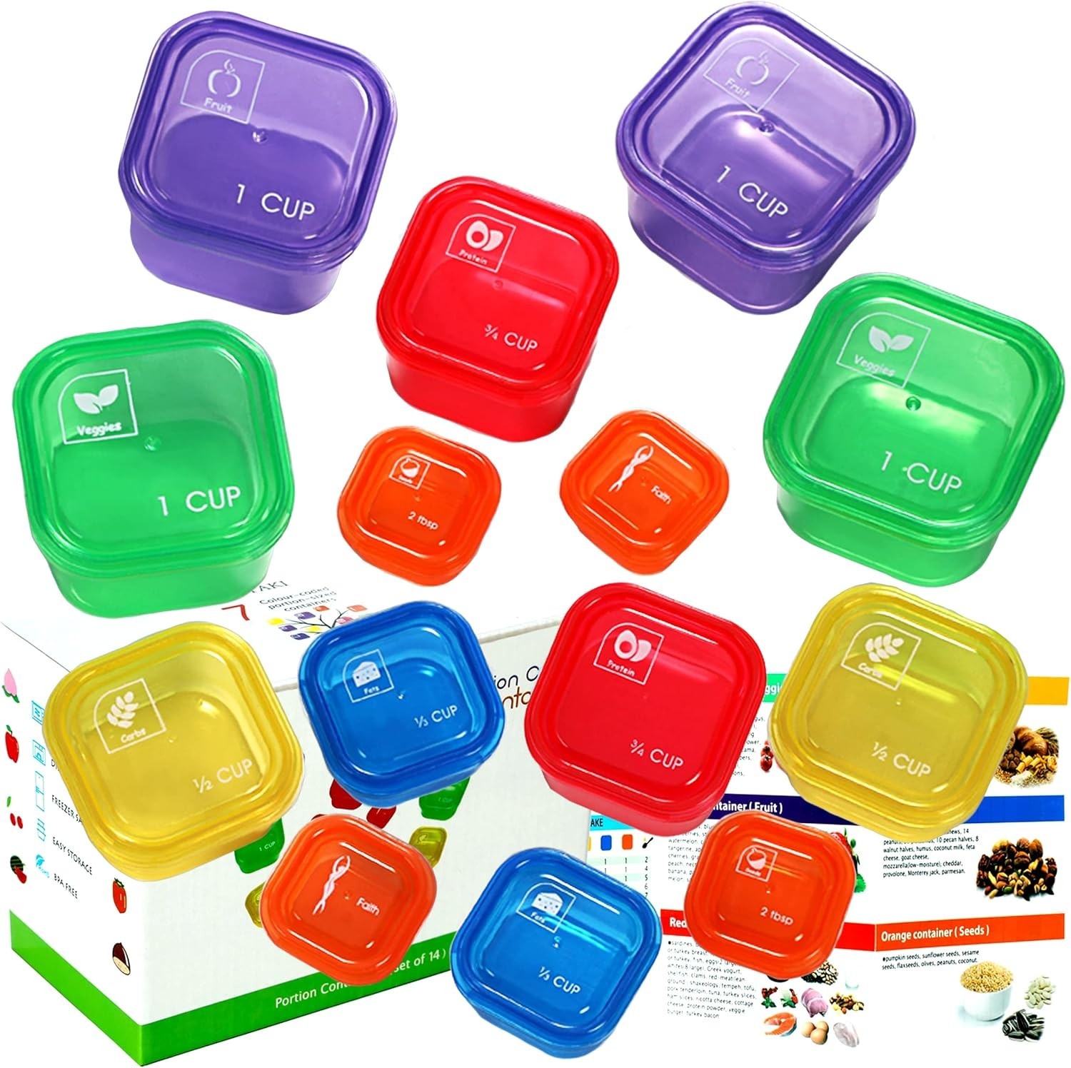 Portion Control Containers, Double Set (14 Pieces) 21 Day for Weight Loss with