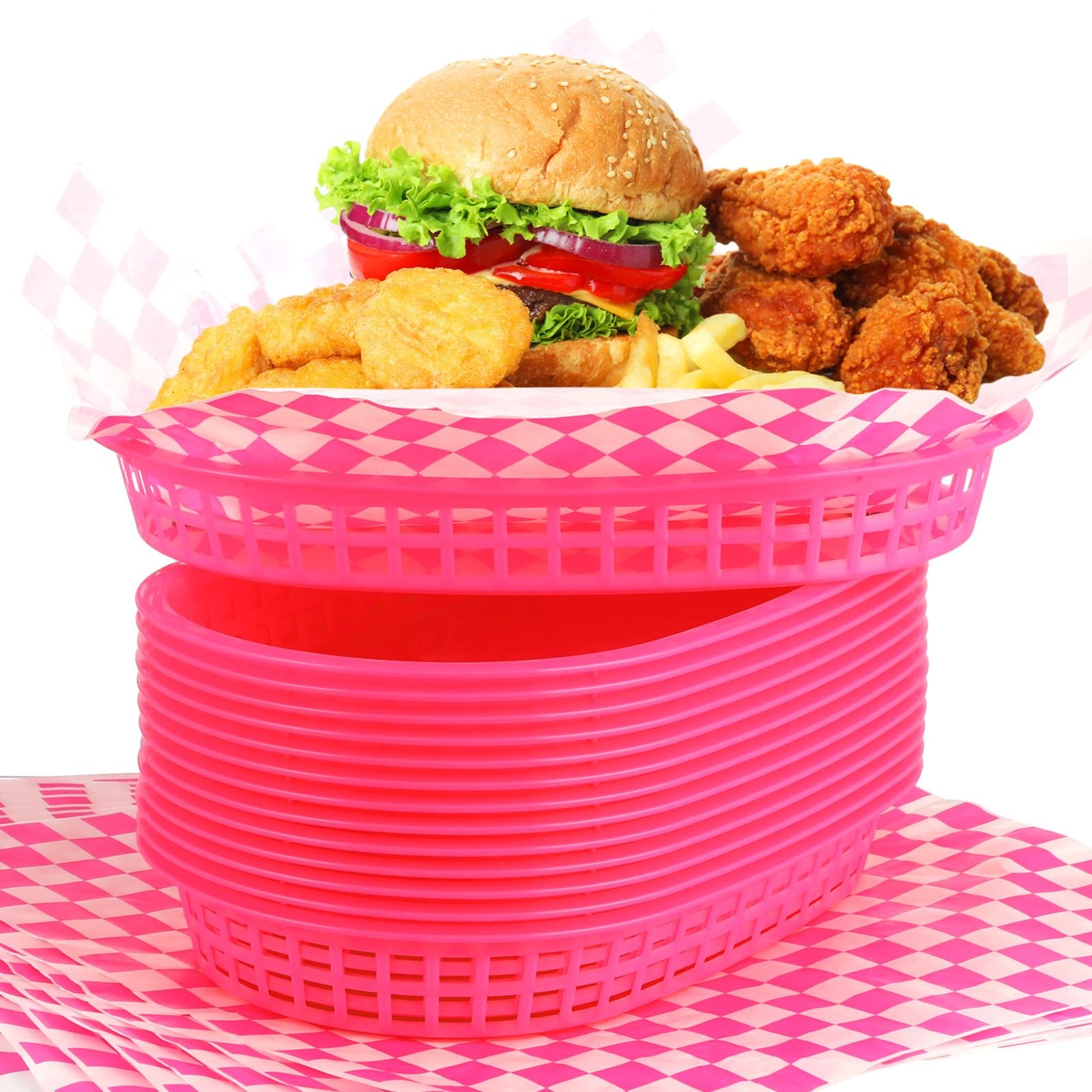 24 Pcs Food Baskets for Serving with 100 Deli Liners Fast Food Baskets 10.5 x…