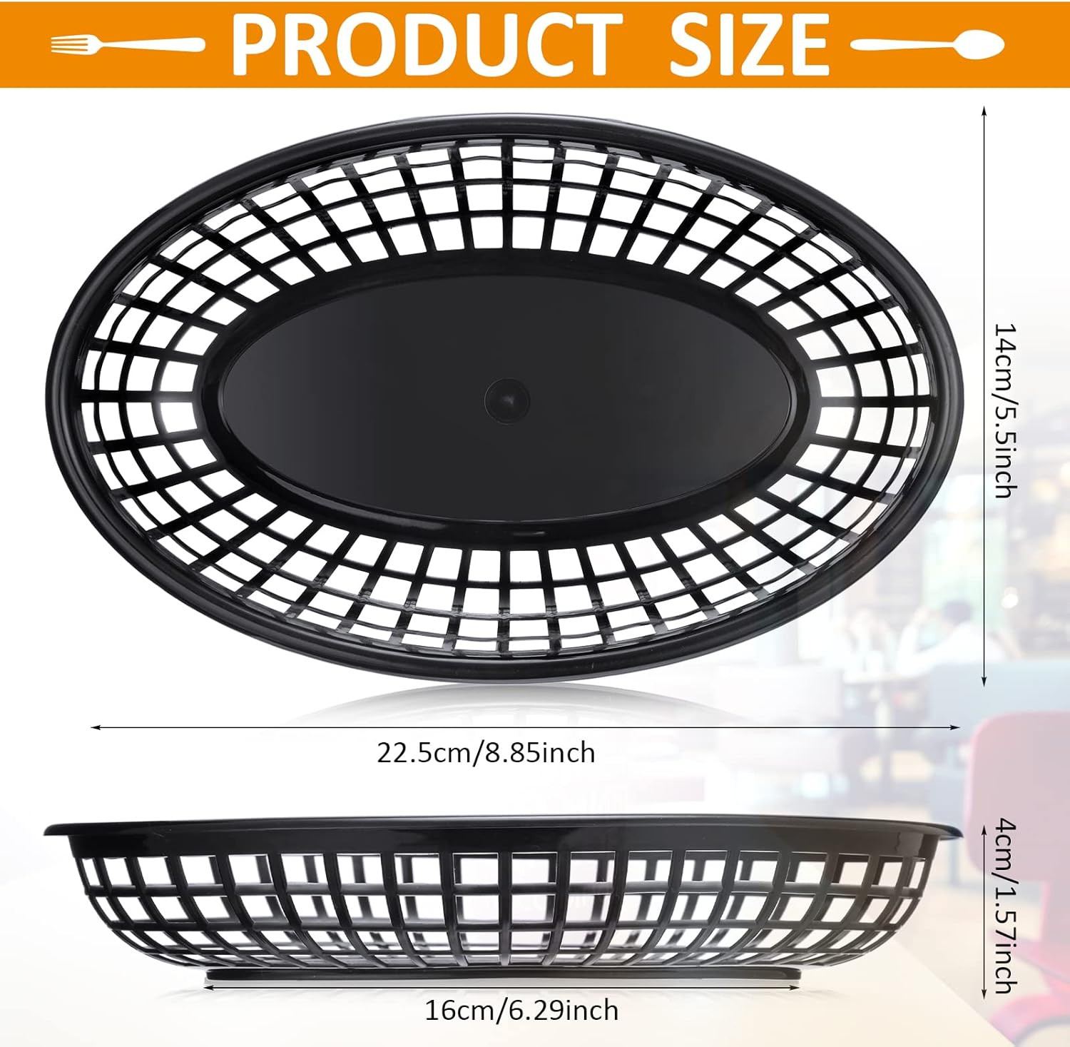 100 Pcs Fast Food Baskets 8.9 X 5.5 Inch Plastic Baskets for Food Black Chip Tra