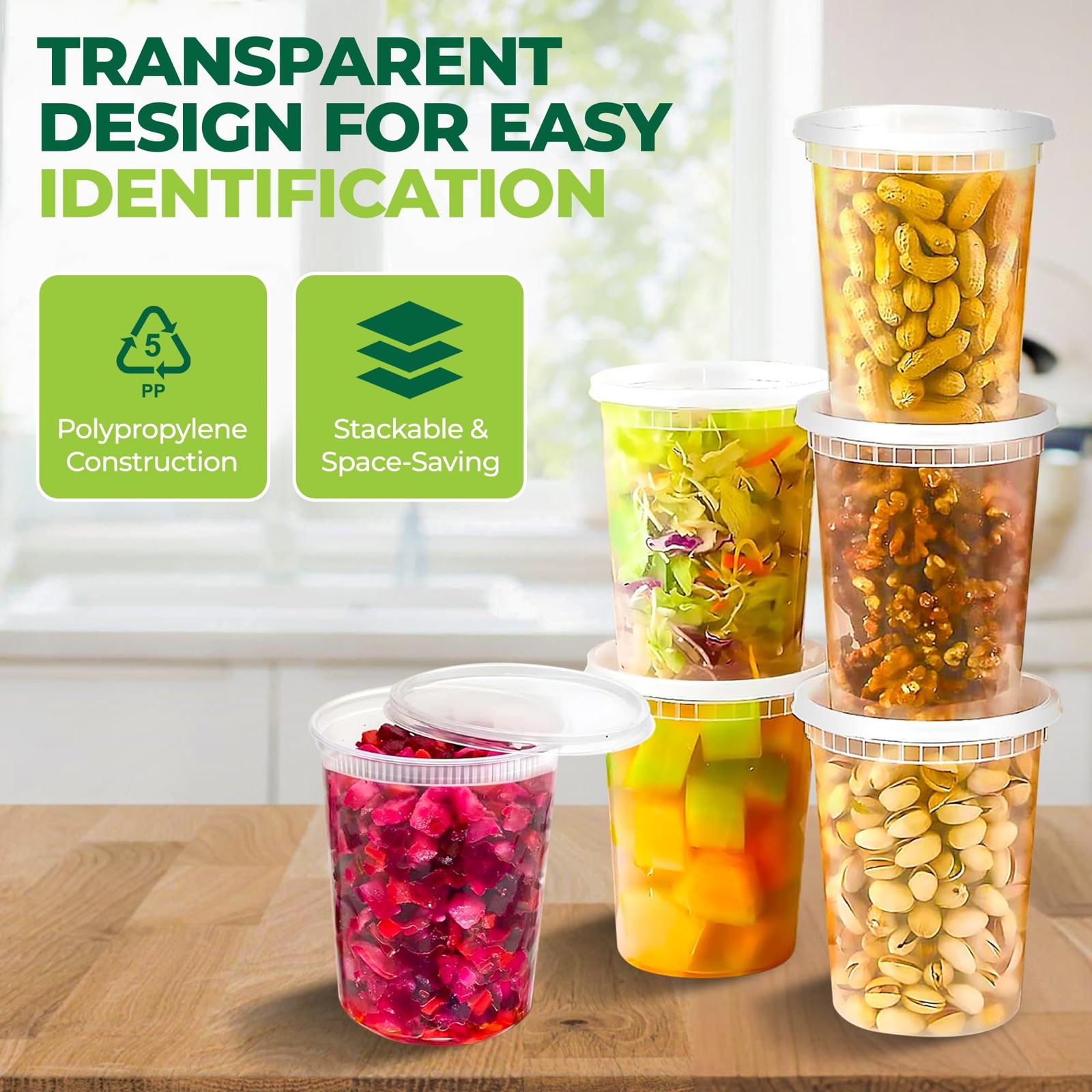 Deli Soup Quart Containers with Lids [32 Oz – 24 Pack], Plastic Food Clear