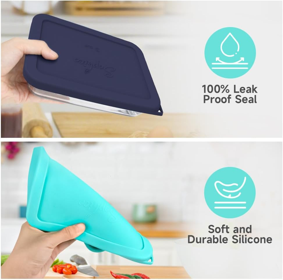 Sophico 3 Cup Rectangle Silicone Storage Cover Lids Replacement for Pyrex 7210-P