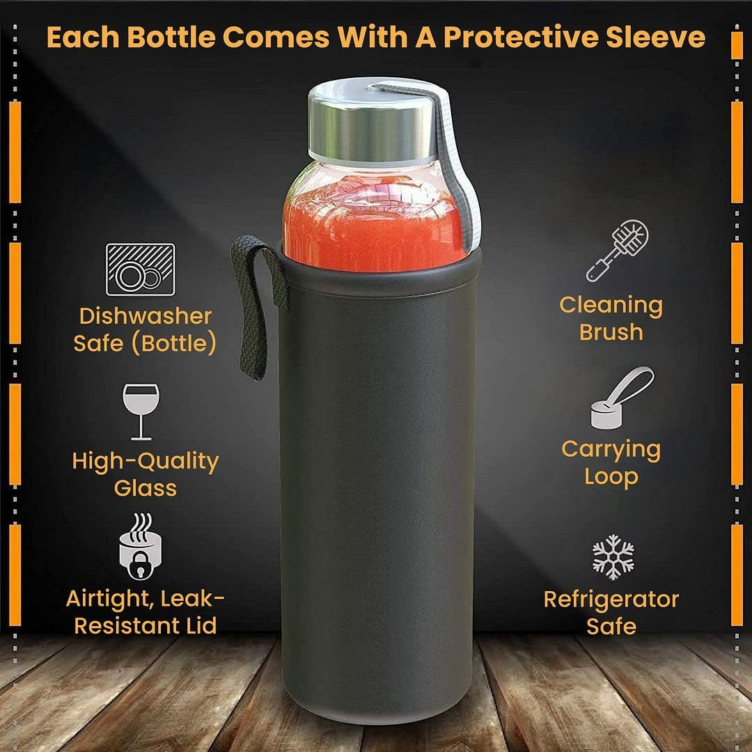 6 PCS Botellas de vidrio reutilizables de 18 oz con funda protectora