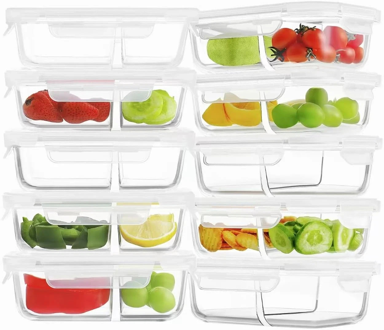 10 Pack 24Oz Glass Meal Prep Containers 2 Compartment, Food Storage Containers w