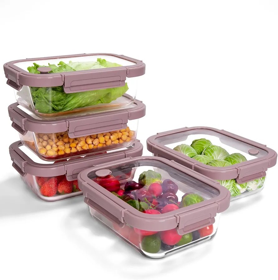 5-Pack Borosilicate Glass Containers with Tempered Lids, 35.2oz/4.4 Cup