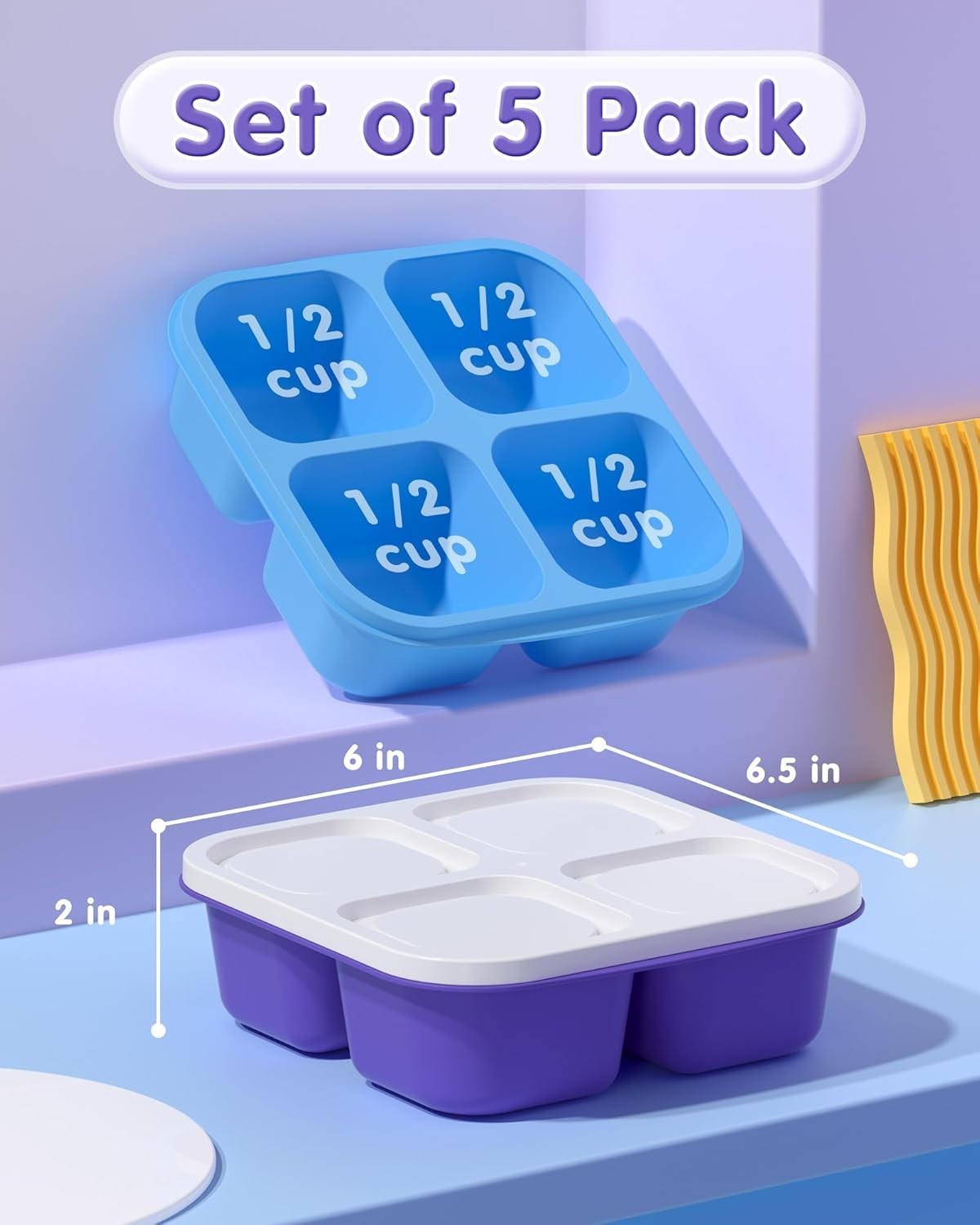 5 Pack Bento Snack Containers, 4 Compartment BPA-free Plastic Food Storage Co…