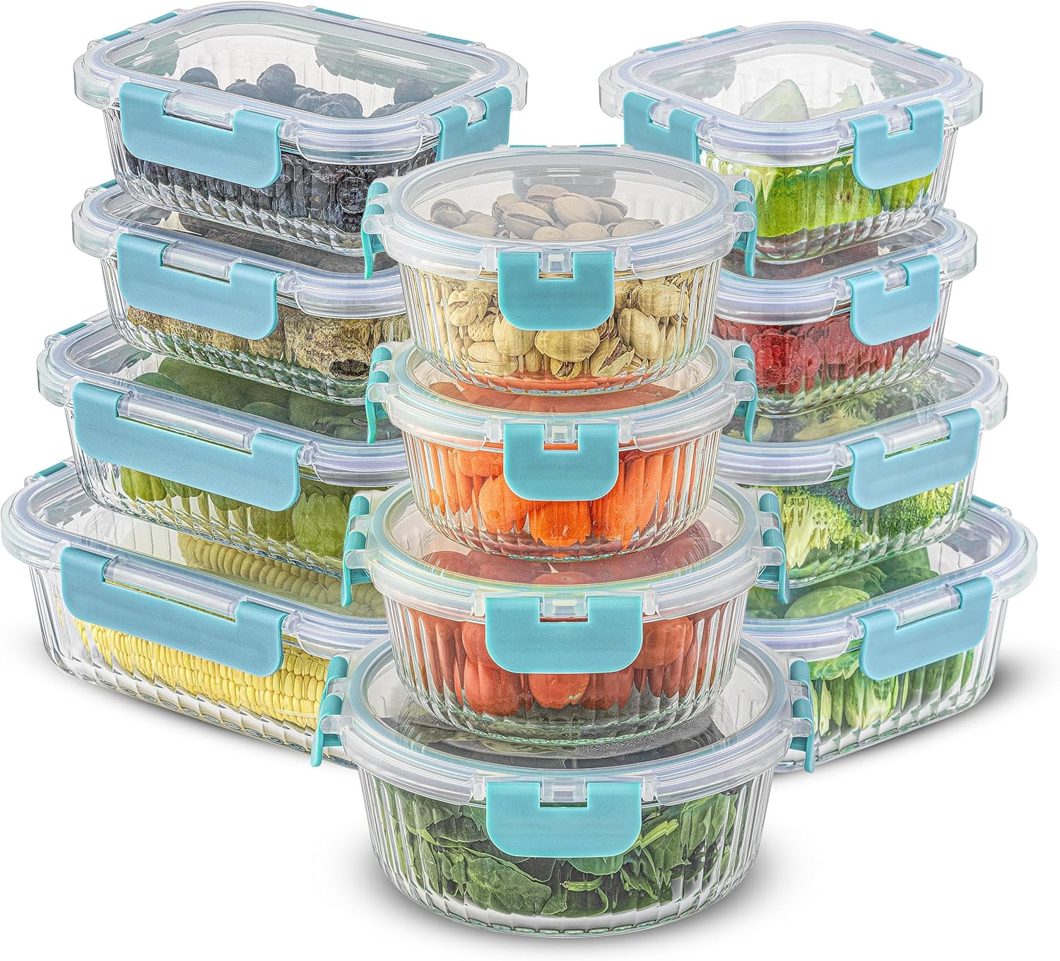 24Pc Borosilicate Glass Storage Containers with Lids | 12 Airtight/Freezer Safe