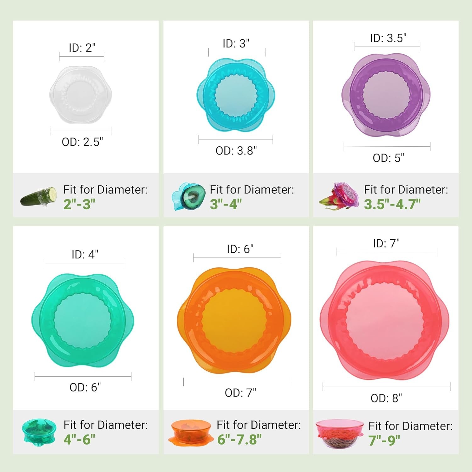 6PCS Silicone Stretch Lids – Versatile Food Storage Covers for Fresher Food