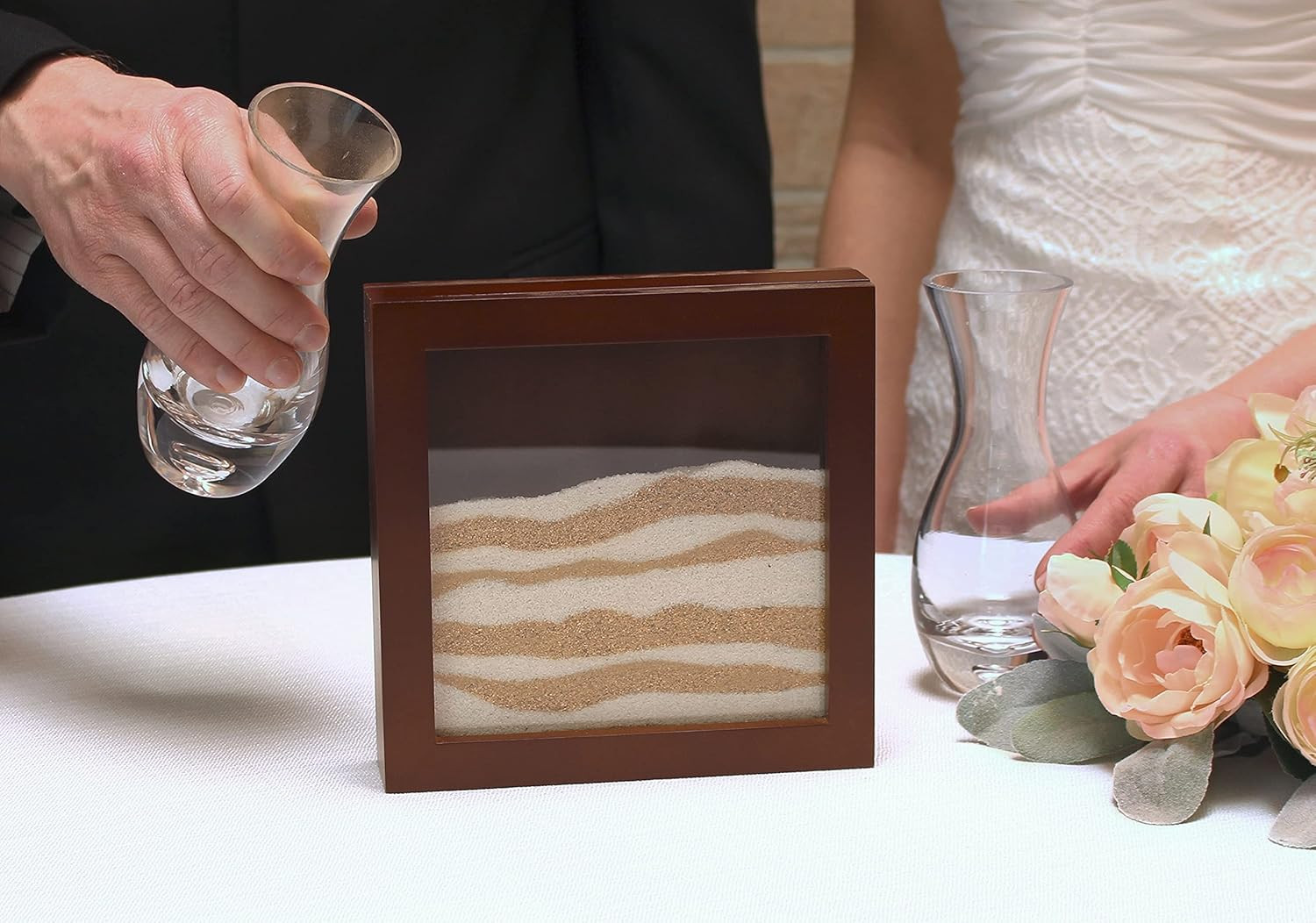 W Espresso Finished Unity Ceremony Set with 2 Containers of Colored Sand, 1.75″,