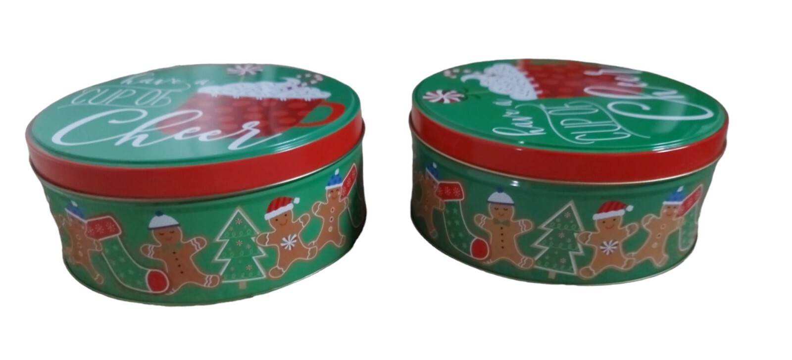 Greenbrier Christmas Ginger Cookie Gift Tin Storage Container Box With Lid Lot 2
