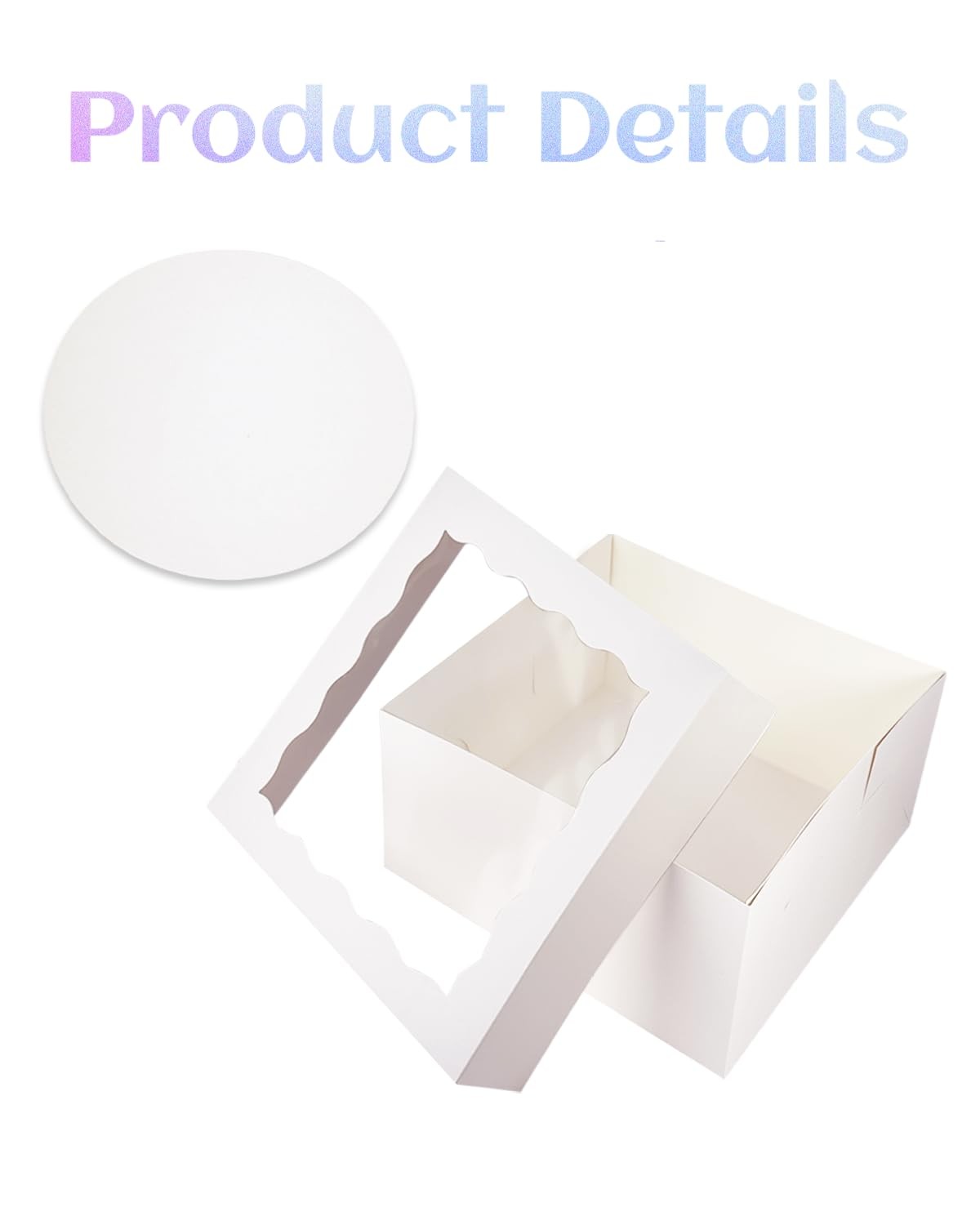 4 Sets 10x10x8 Inch White Cake Bakery Boxes Window 4 Boards Ribbon Container