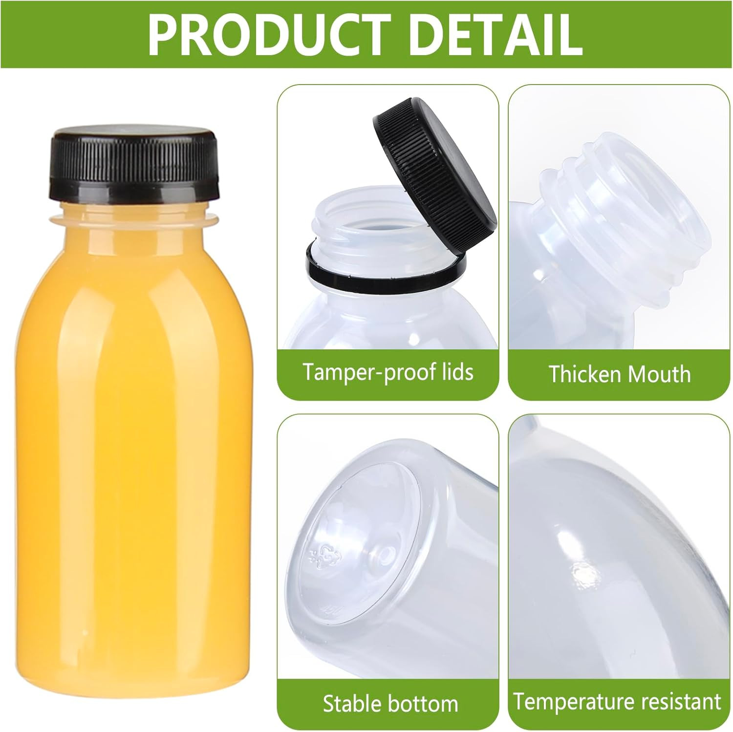 Zmybcpack 12 Pack 8Oz PP Heat-Resistant Plastic Juice Bottles with Caps-Plastic