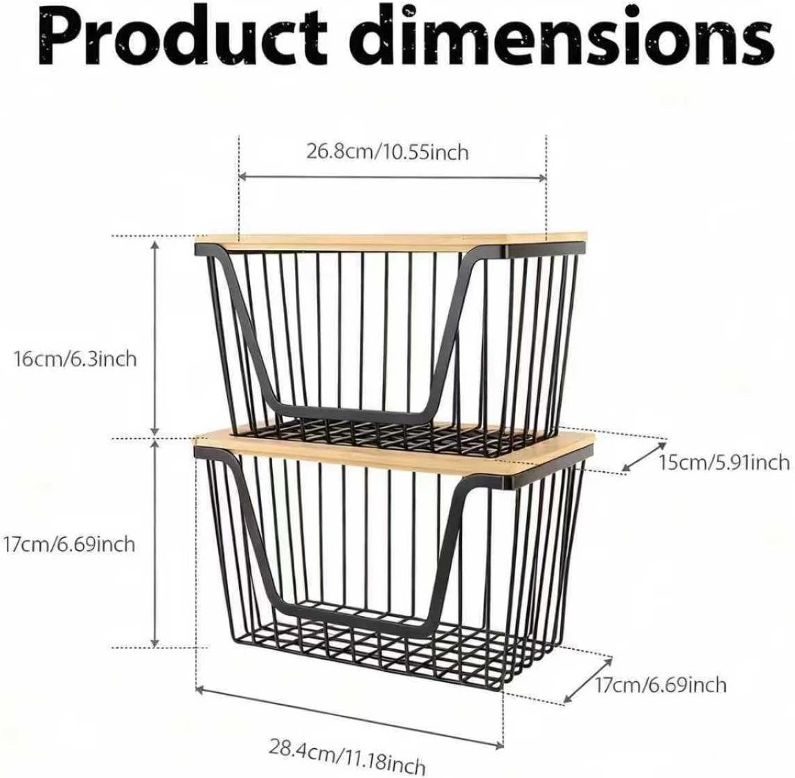 Modern Stackable Storage Bins for Fruits, Vegetables – 2-Pack Iron Baskets