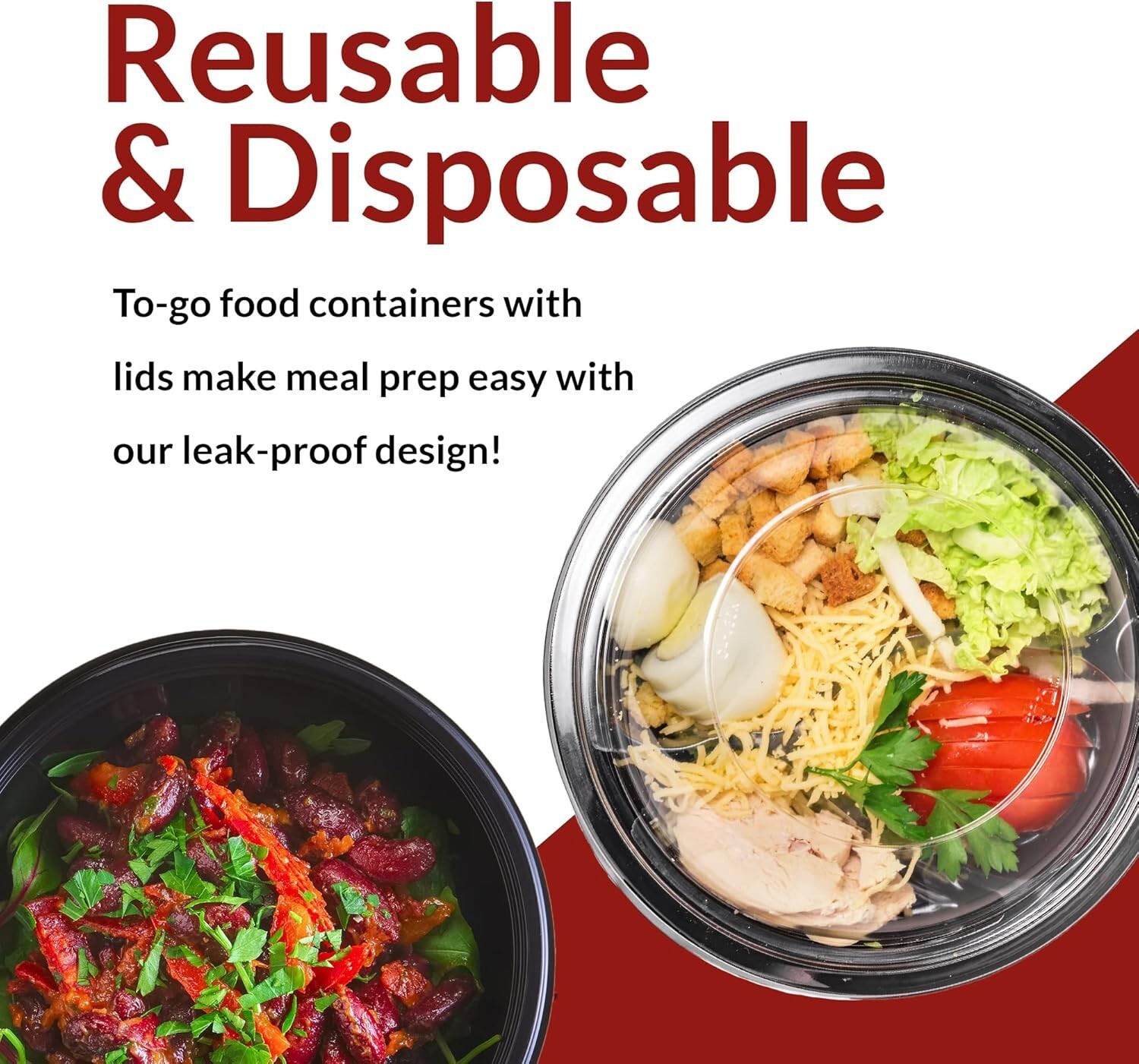 (150 Count) Round Meal Prep Containers to go Take-Out Food Containers with Lids