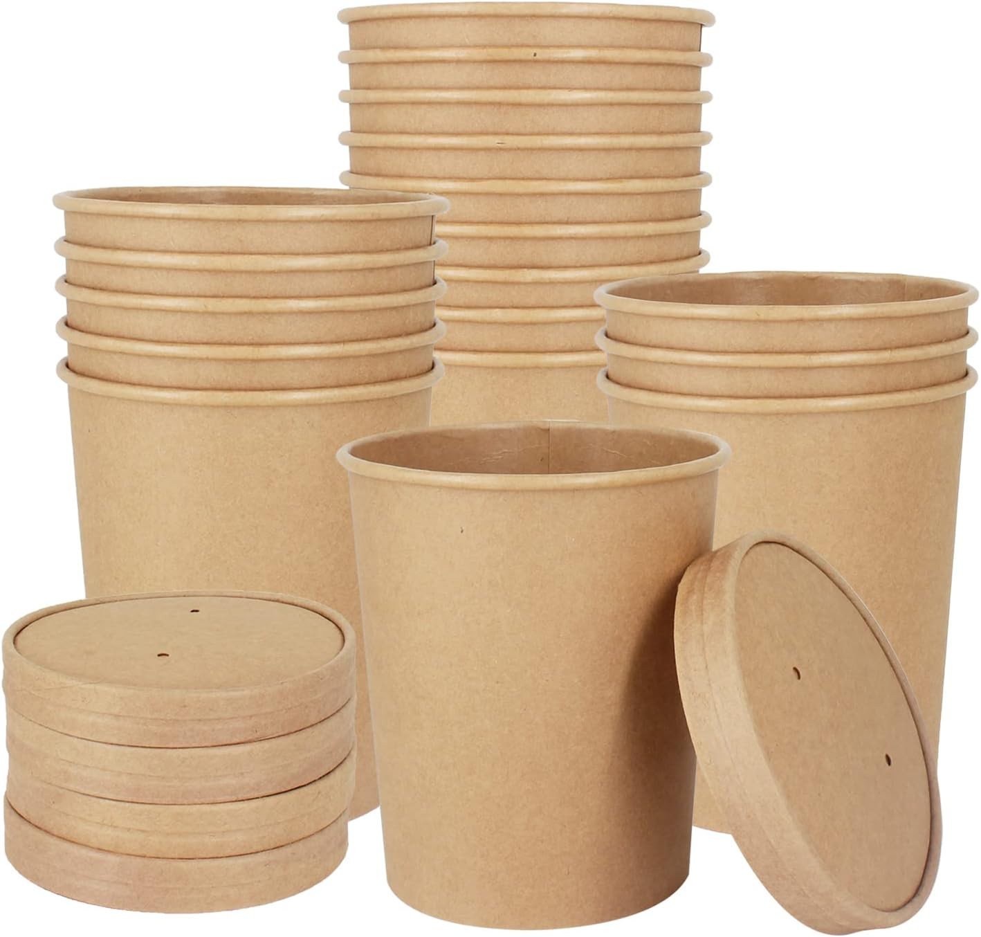 30 Sets 32 oz Paper Ice Cream Cups with Lids, Paper Food Containers With Vented