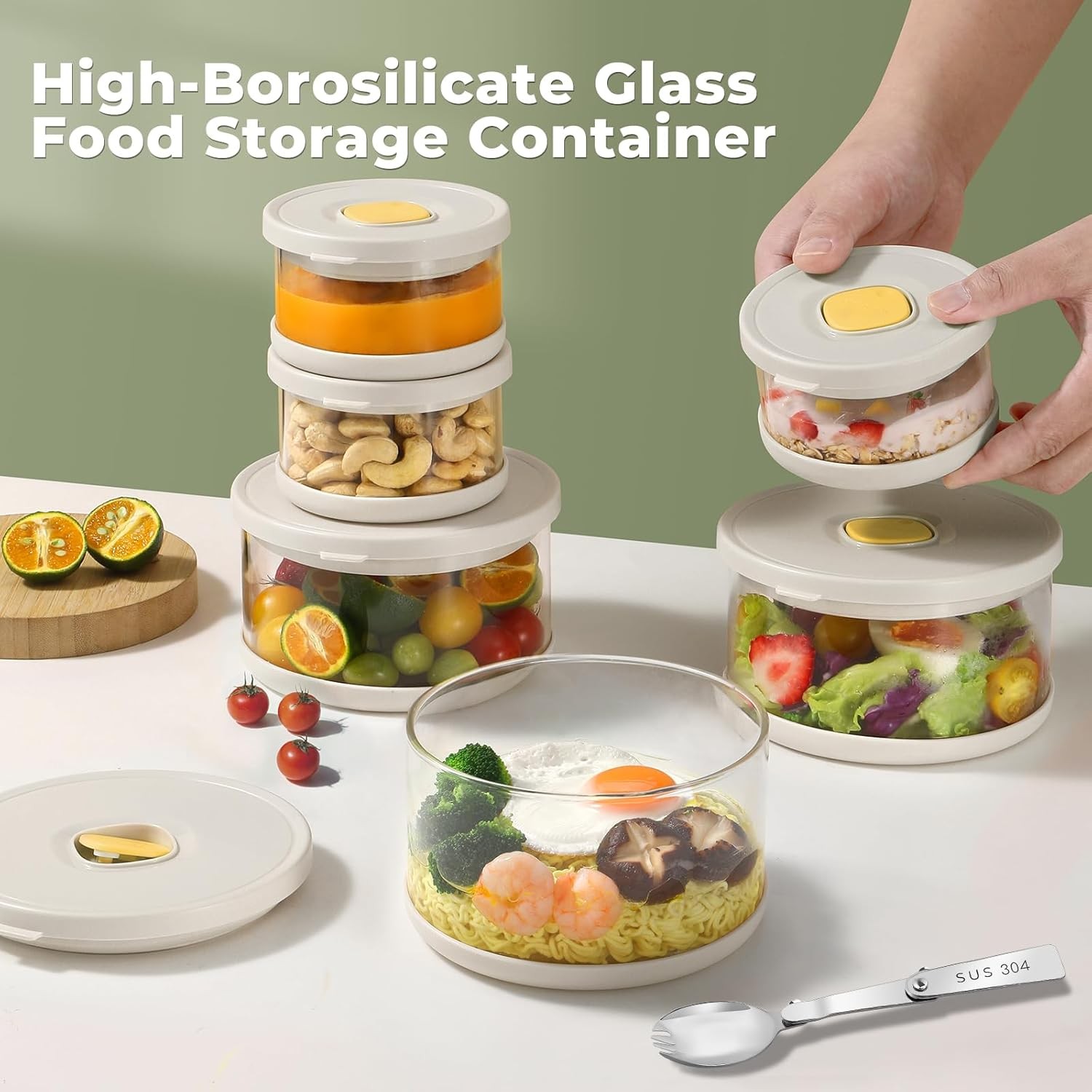 Glass Food Storage Containers with Airtight Lids 33.8oz & 11.8oz