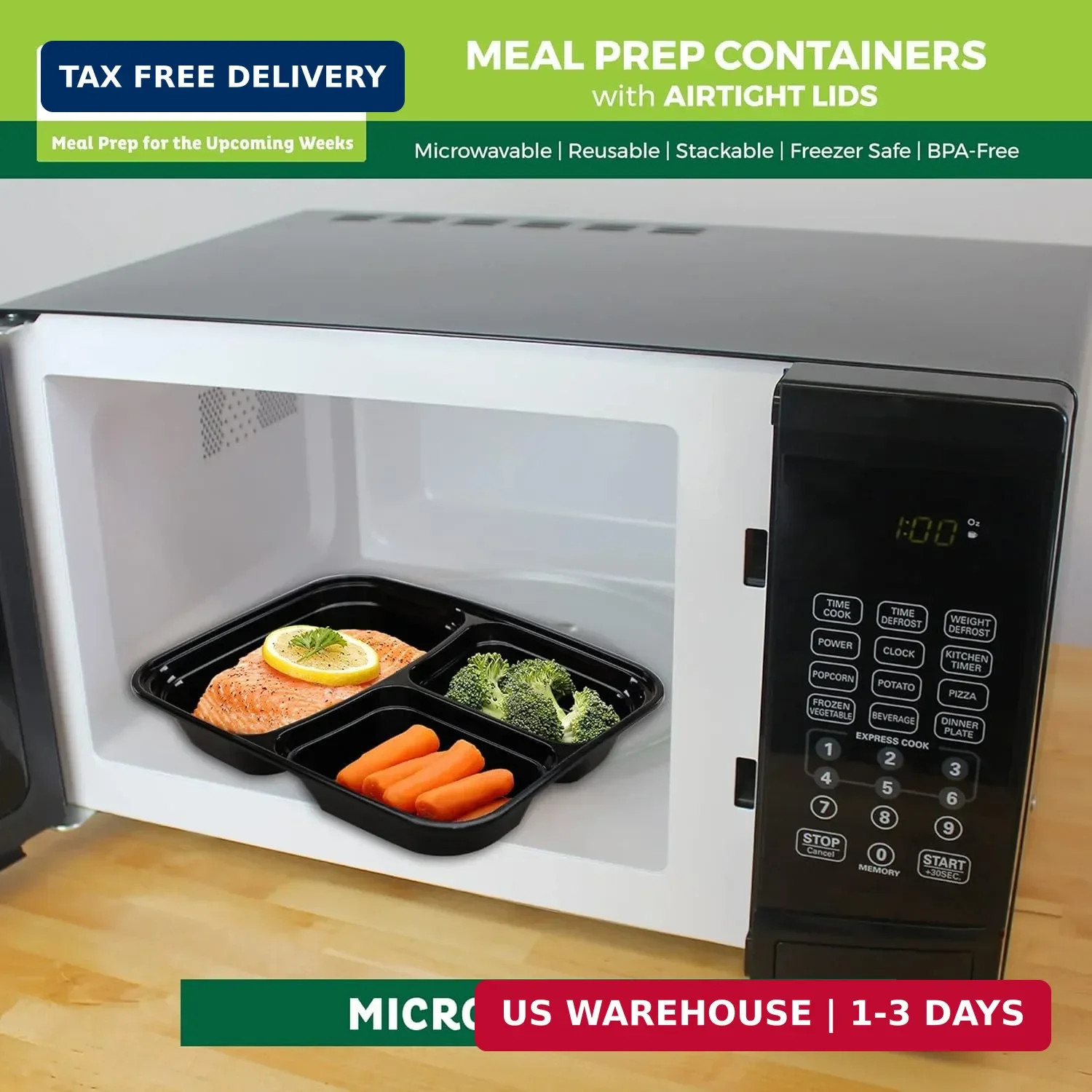 Freshware Meal Prep Containers [50 Pack] 3 Compartment Food Storage Containers w