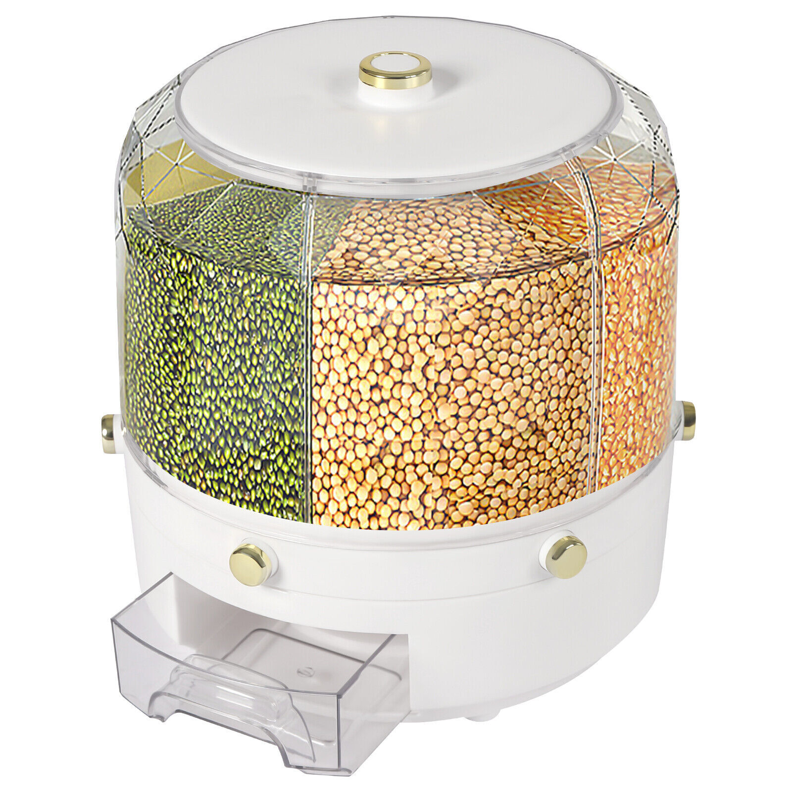 6-Grid Rotating Rice Dispenser Dry Grain Food Storage Container Tank for Kitchen