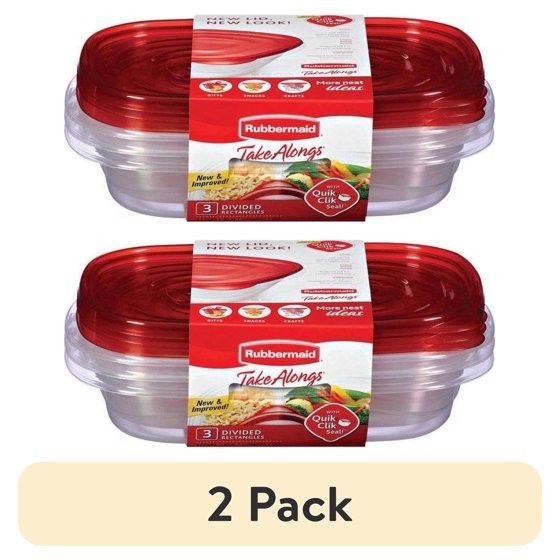 (2 pack) Rubbermaid 3.7 Cup, Divided Rectangular Take alongs Food Containers