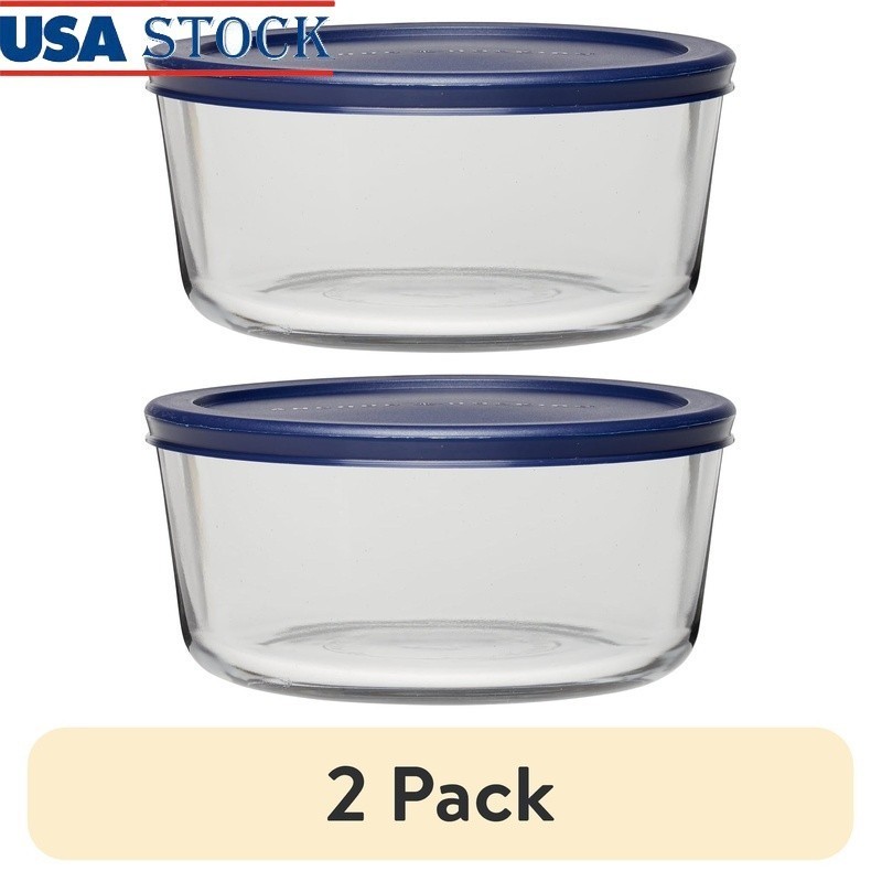 2 Pack Glass Food Storage Containers W/ Lid Microwave Safe Durable Kitchen Bowl