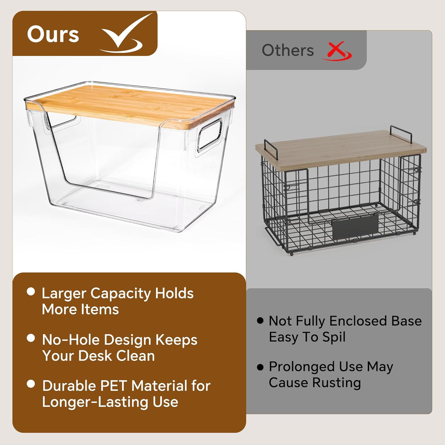 2 Set Pantry Organizers and Storage with Bamboo Lids, Stackable Clear Bins for O