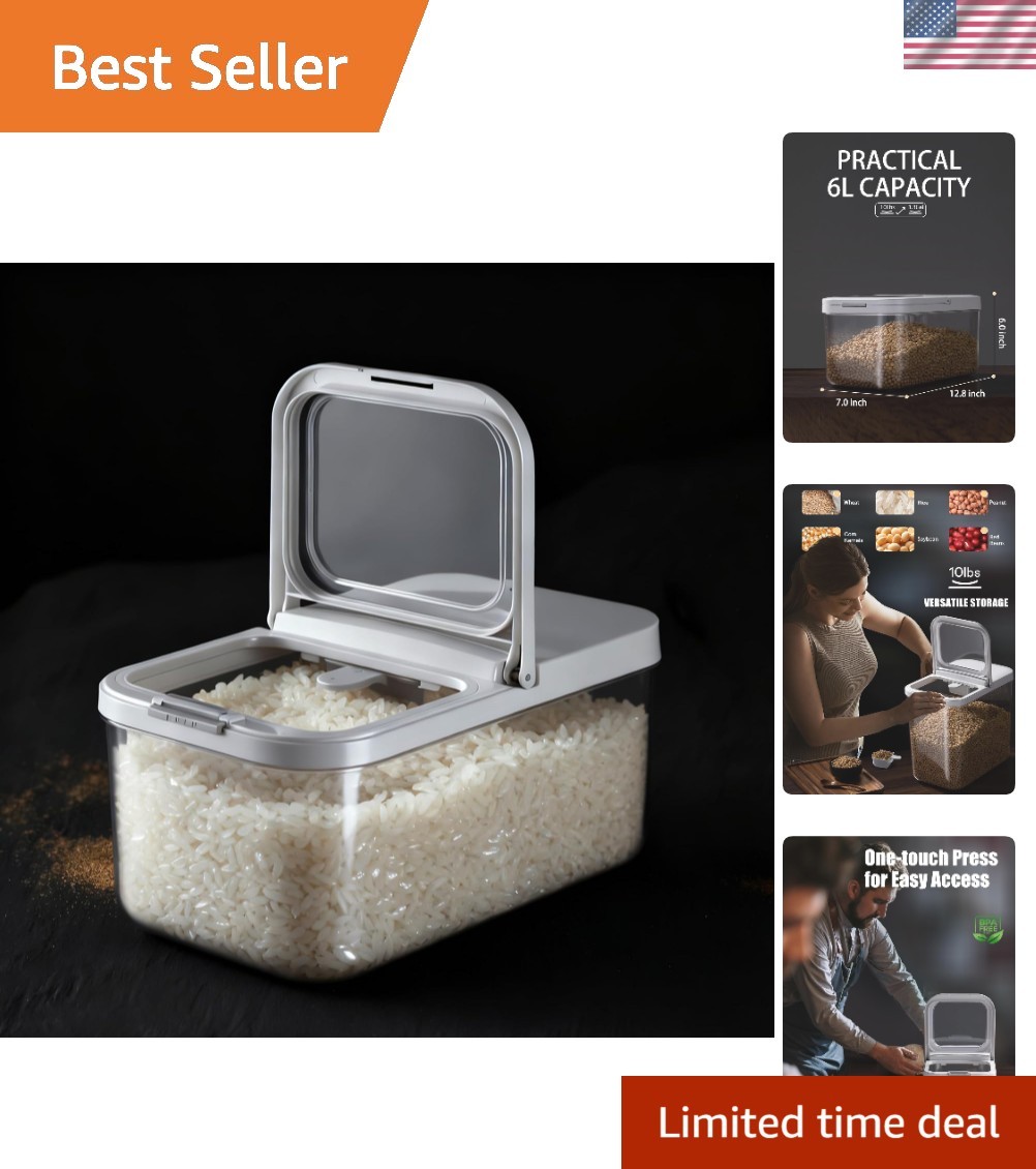 Clear 6L Rice Container with Measuring Cup – Perfect for Flour and Grains