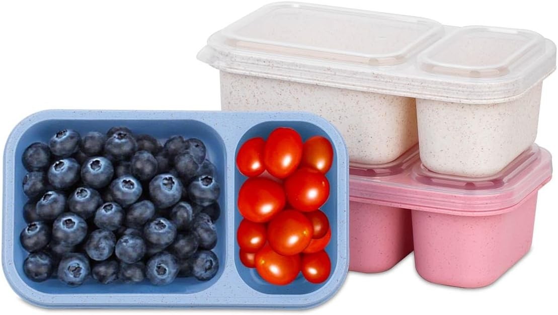 2-Compartment Reusable Snack Containers with Lids, Wheat Straw Reusable Snack…