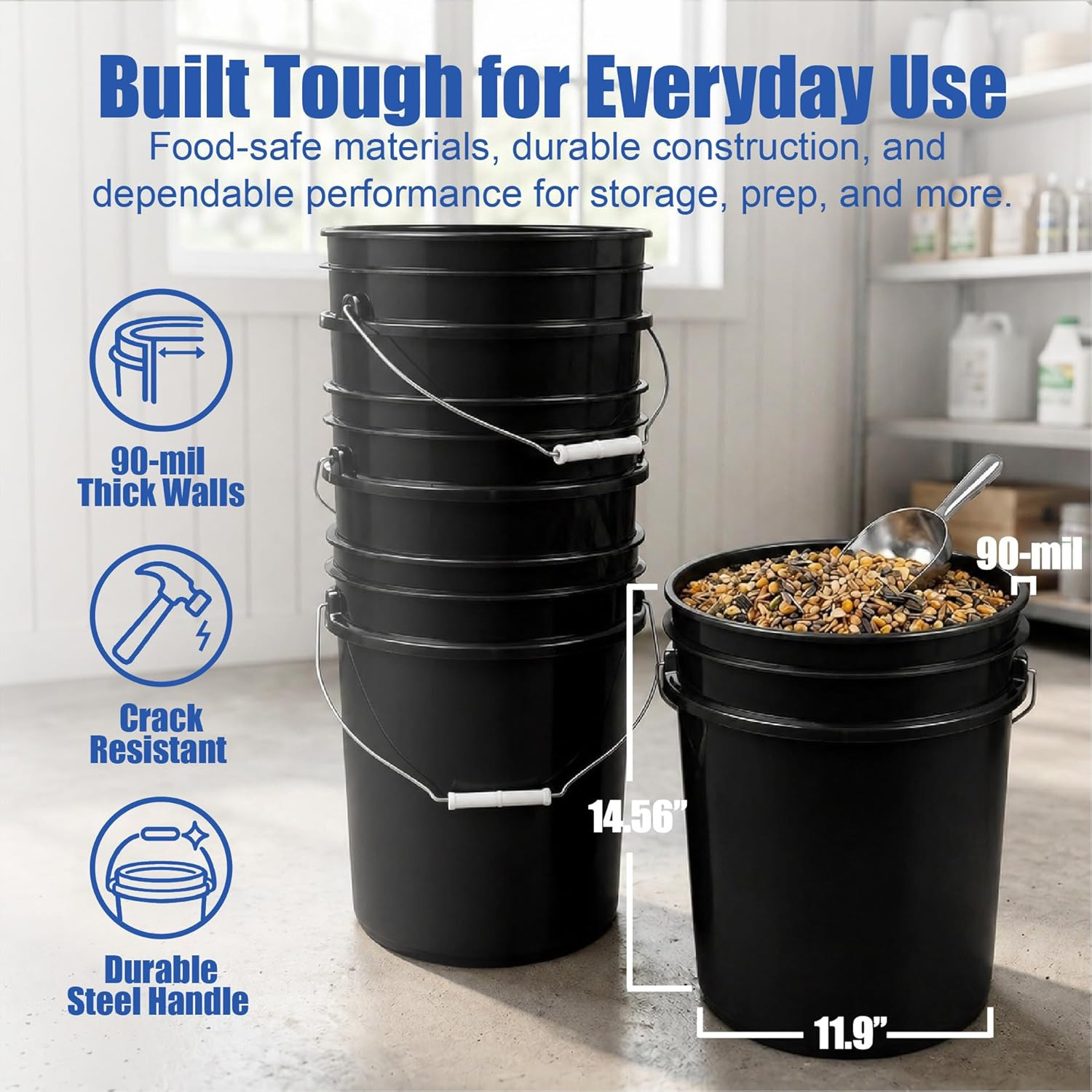 Epackagesupply 5 Gallon Bucket – Food Grade Bucket with Airtight Gamma Seal Scre