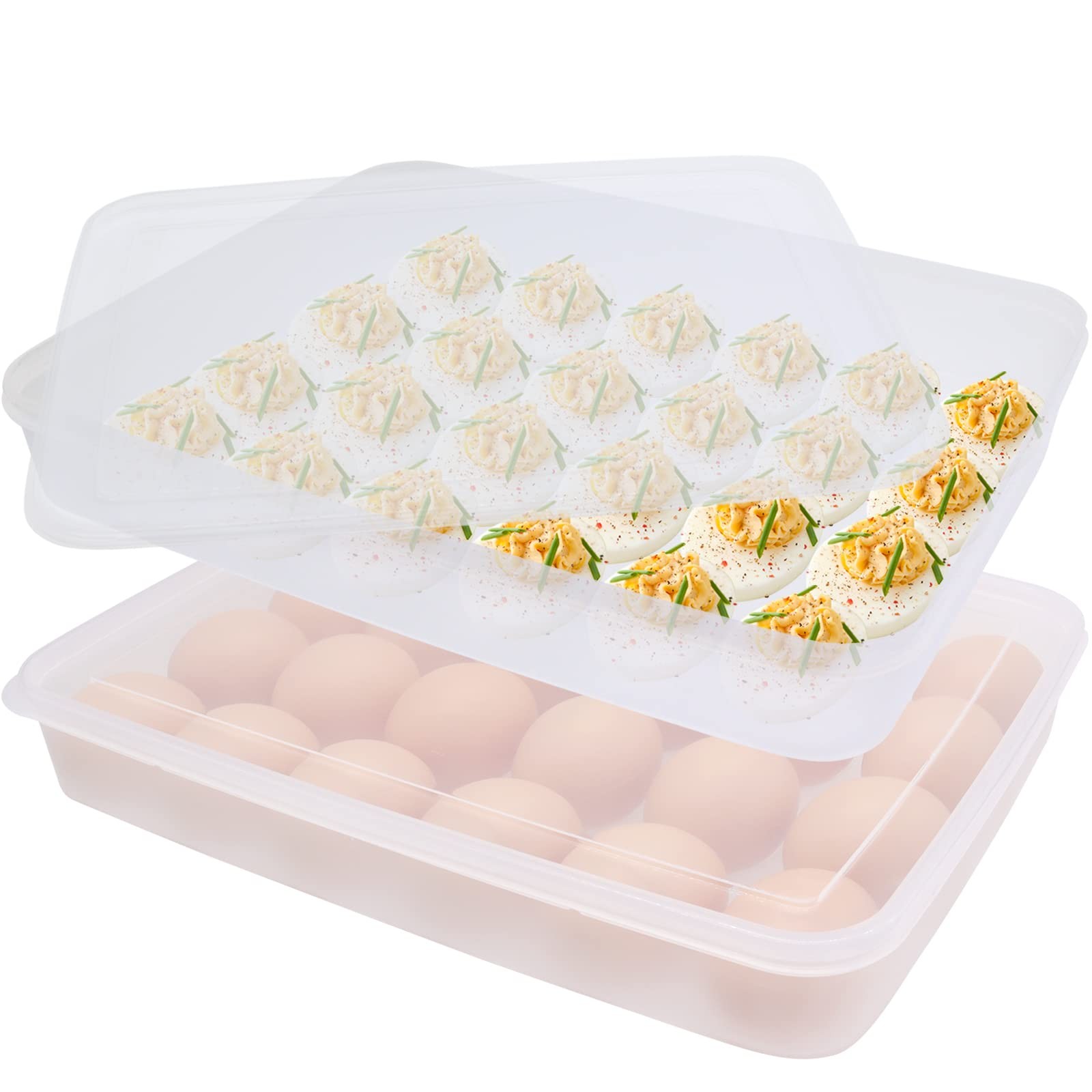 2 Pack Covered Egg Holder,Clear Egg Holder Storage Container,Stackable Plasti…