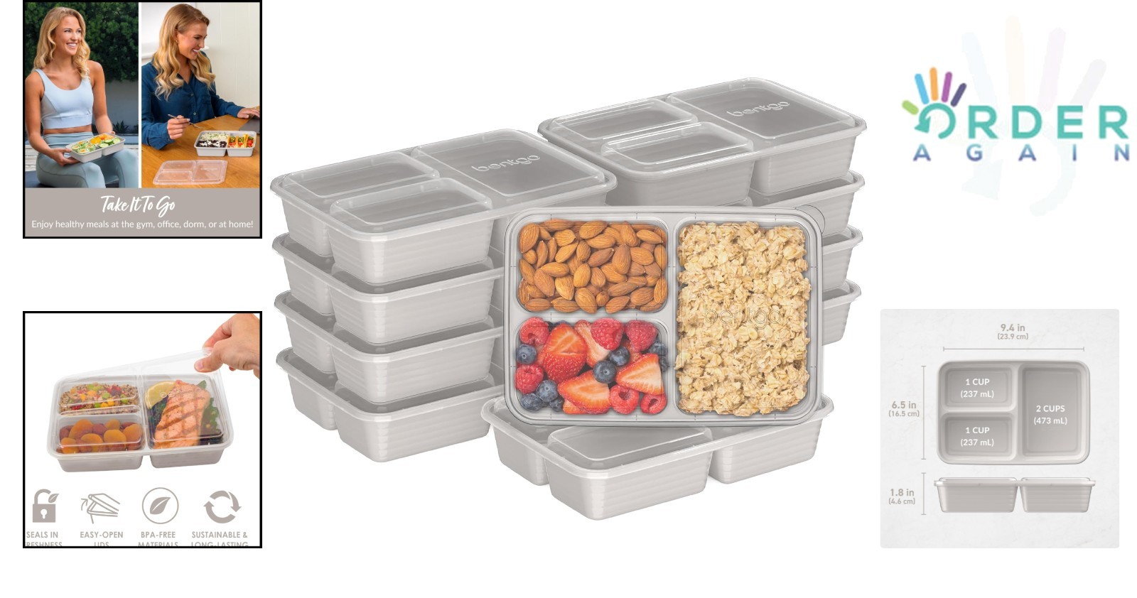 20-Piece Food-Safe Plastic Meal Prep Containers Set Reusable Microwave Freeze…