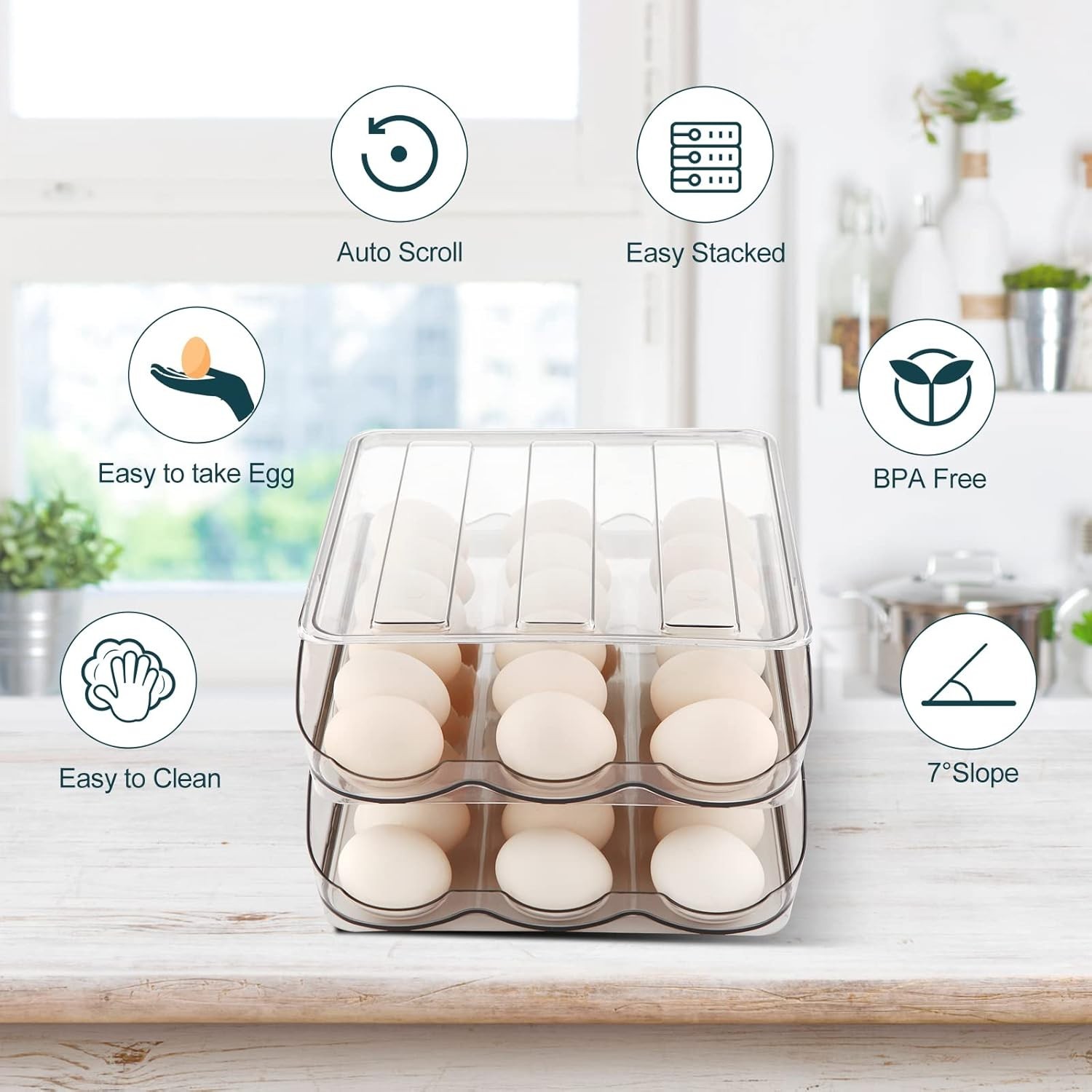 Egg Holder for Fridge, Automatically Rolling Egg Storage Container for Refrig…