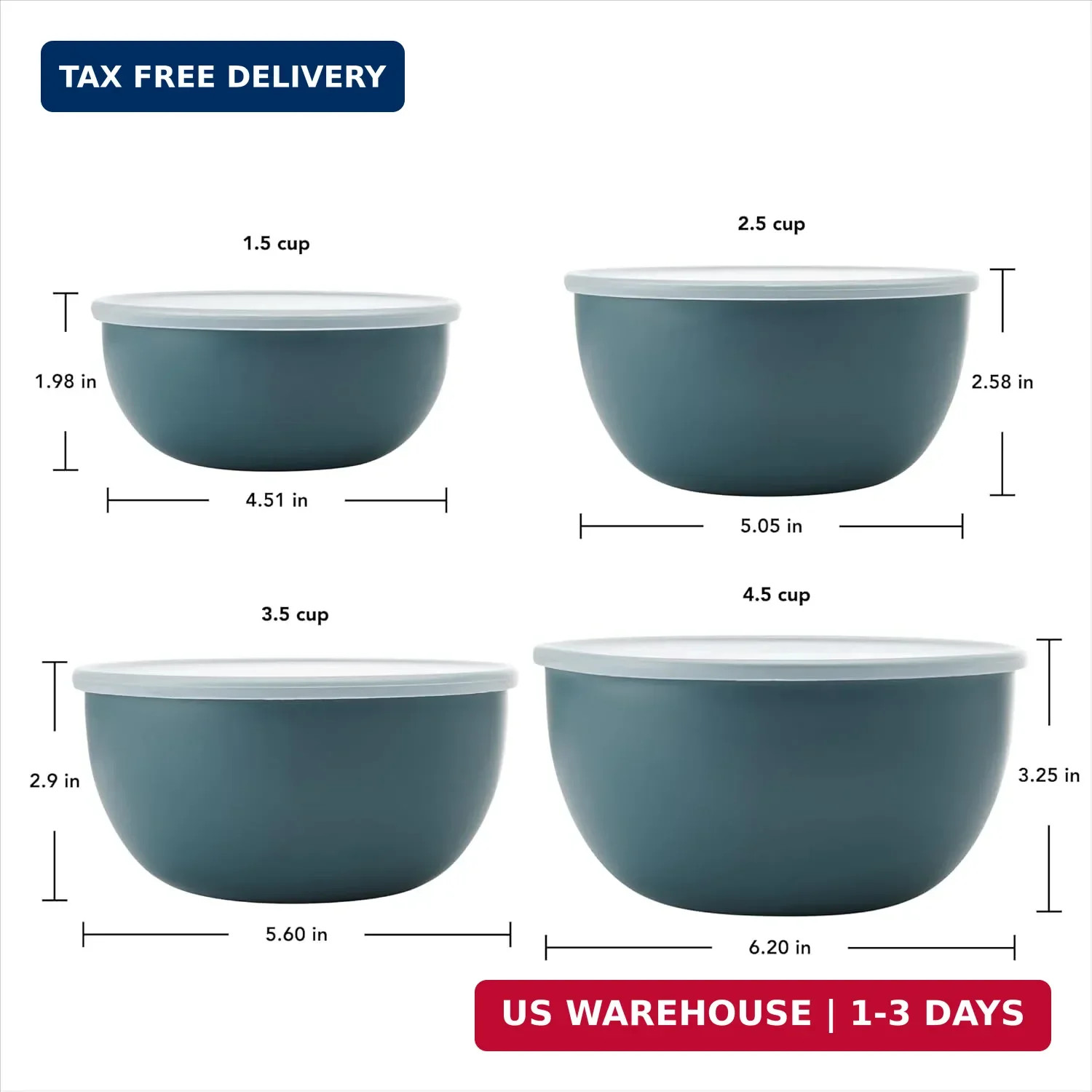 Prep Mixing Bowls with Lids Set of 4 Nesting Airtight Dishwasher Safe Teal Stack