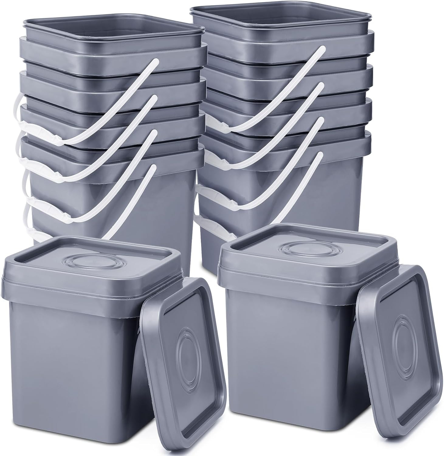 10 Pcs Food Grade Square Bucket with Lid 1 Gallon Plastic Bucket 4.5L Utility In